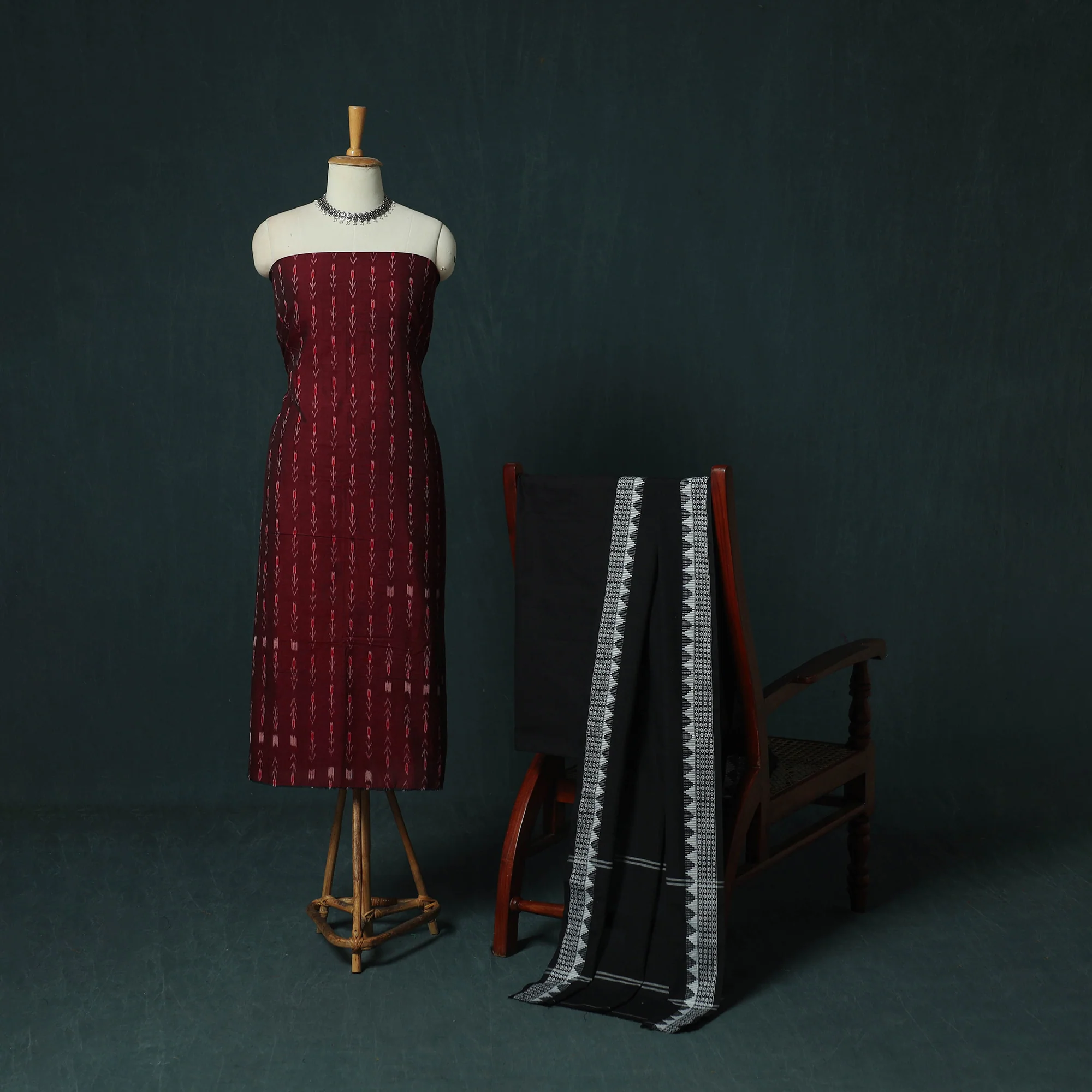 Sambalpuri Ikat Cotton 3pc Unstitched Dress Material Suit Set 15 - Image 2