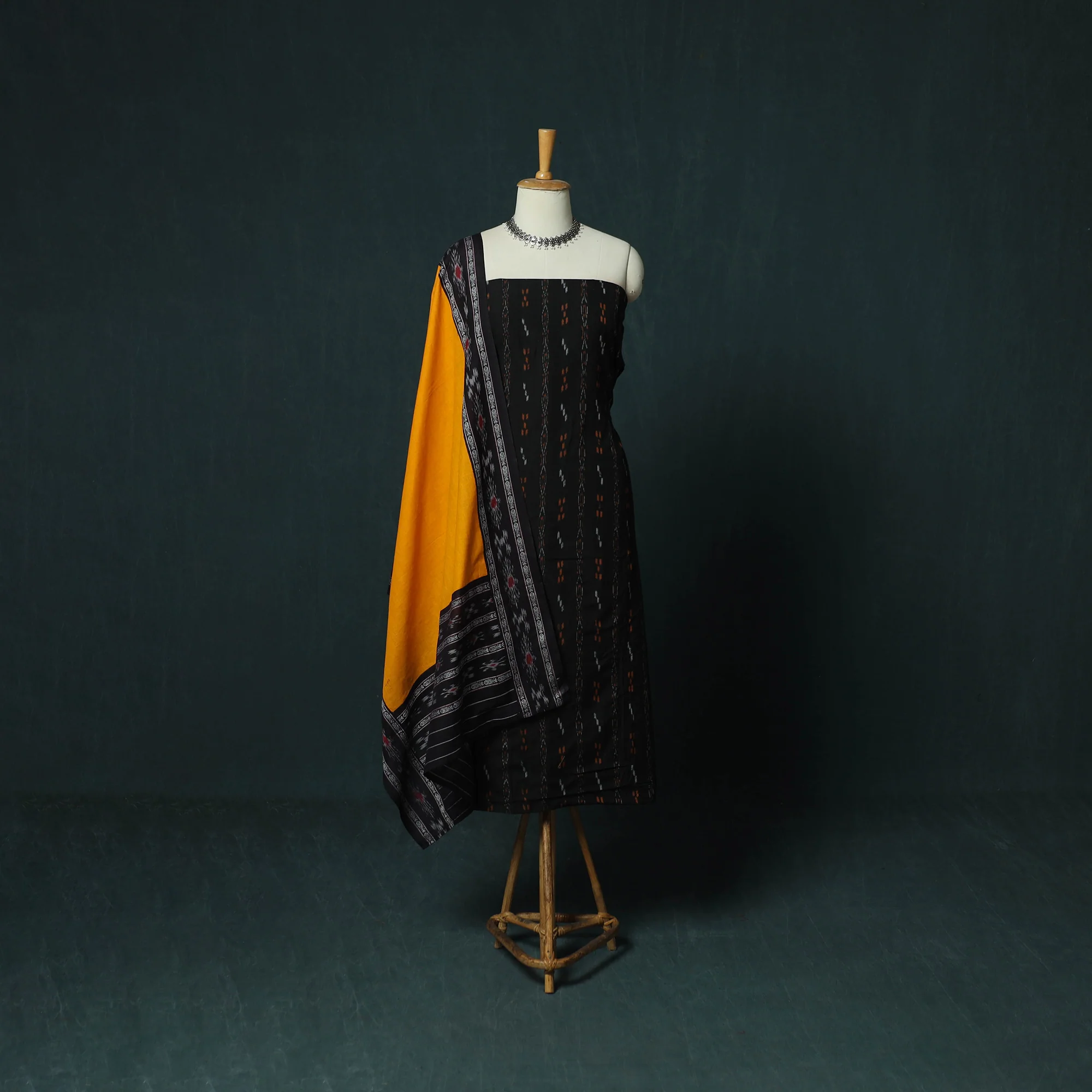 Sambalpuri Ikat Cotton 3pc Unstitched Dress Material Suit Set 16