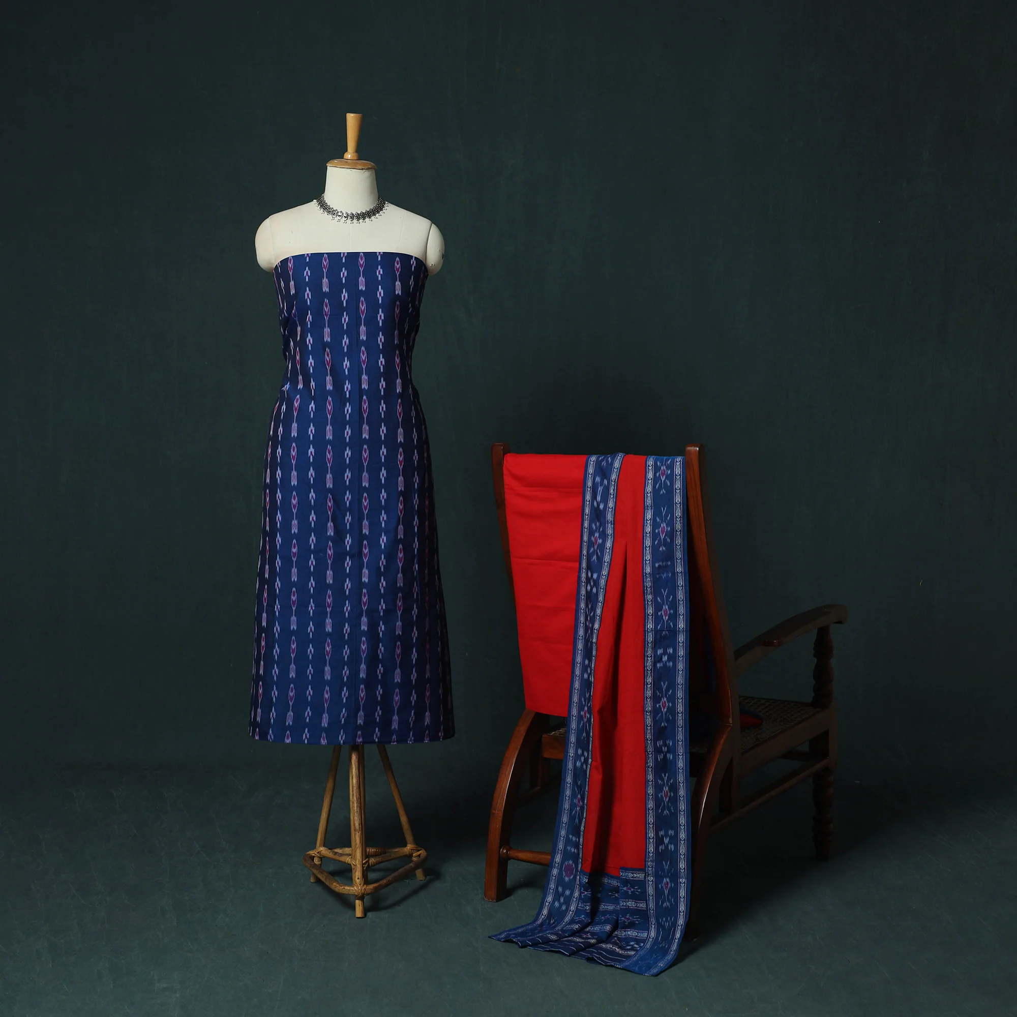 Sambalpuri Ikat Cotton 3pc Unstitched Dress Material Suit Set 20 - Image 2