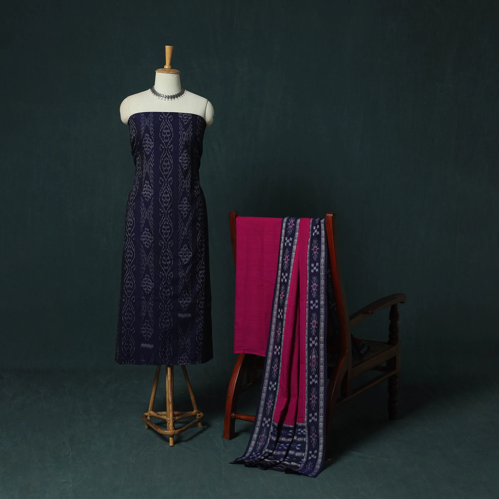 Sambalpuri Ikat Cotton 3pc Unstitched Dress Material Suit Set 22 - Image 2