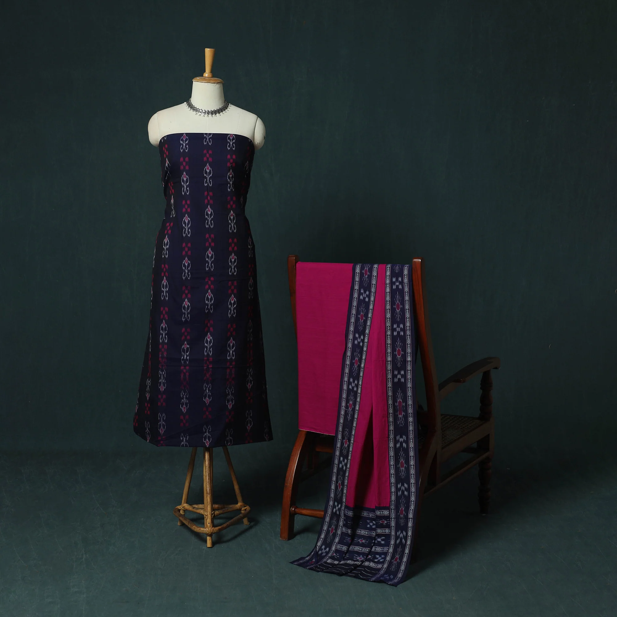 Sambalpuri Ikat Cotton 3pc Unstitched Dress Material Suit Set 23