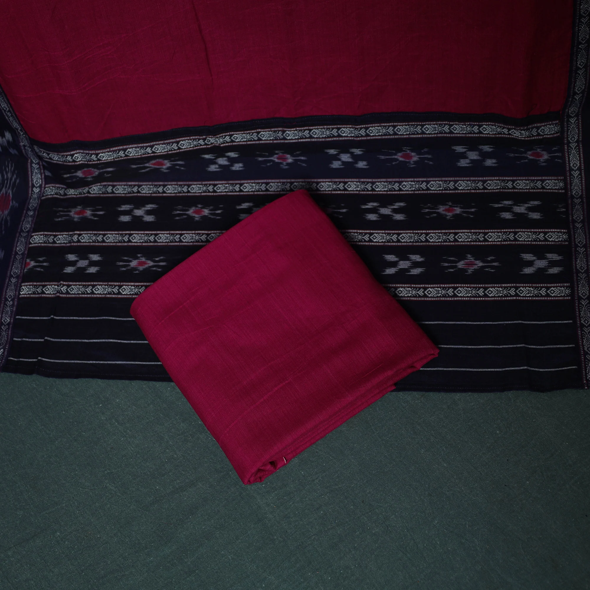 Sambalpuri Ikat Cotton 3pc Unstitched Dress Material Suit Set 23 - Image 4