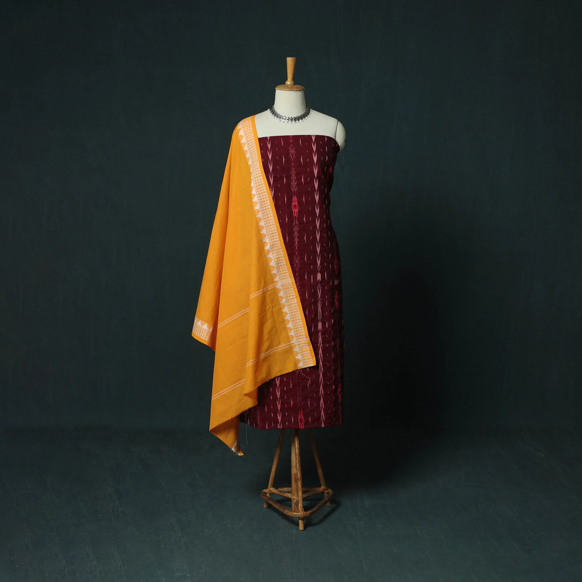 Sambalpuri Ikat Cotton 3pc Unstitched Dress Material Suit Set 27