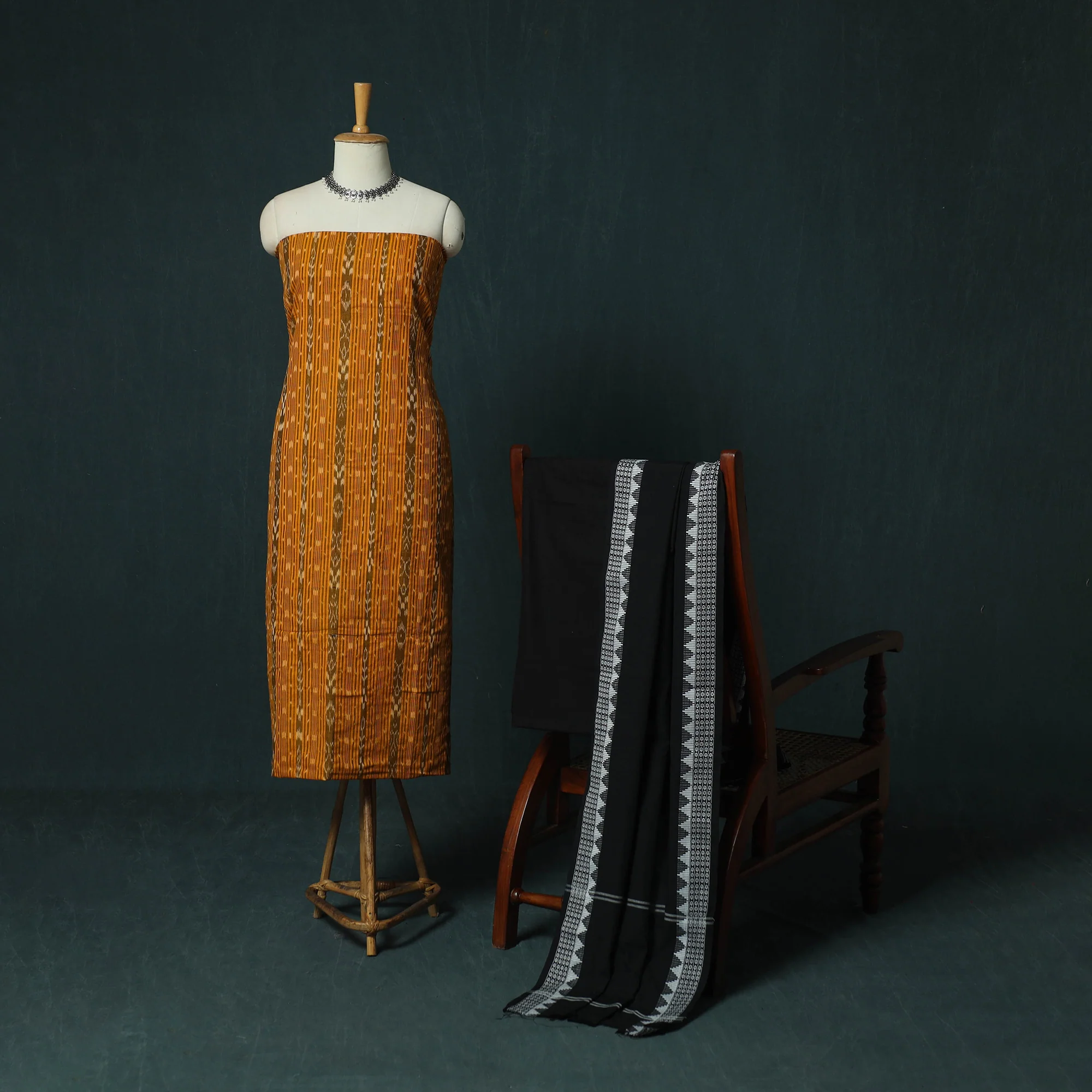 Sambalpuri Ikat Cotton 3pc Unstitched Dress Material Suit Set 33 - Image 2