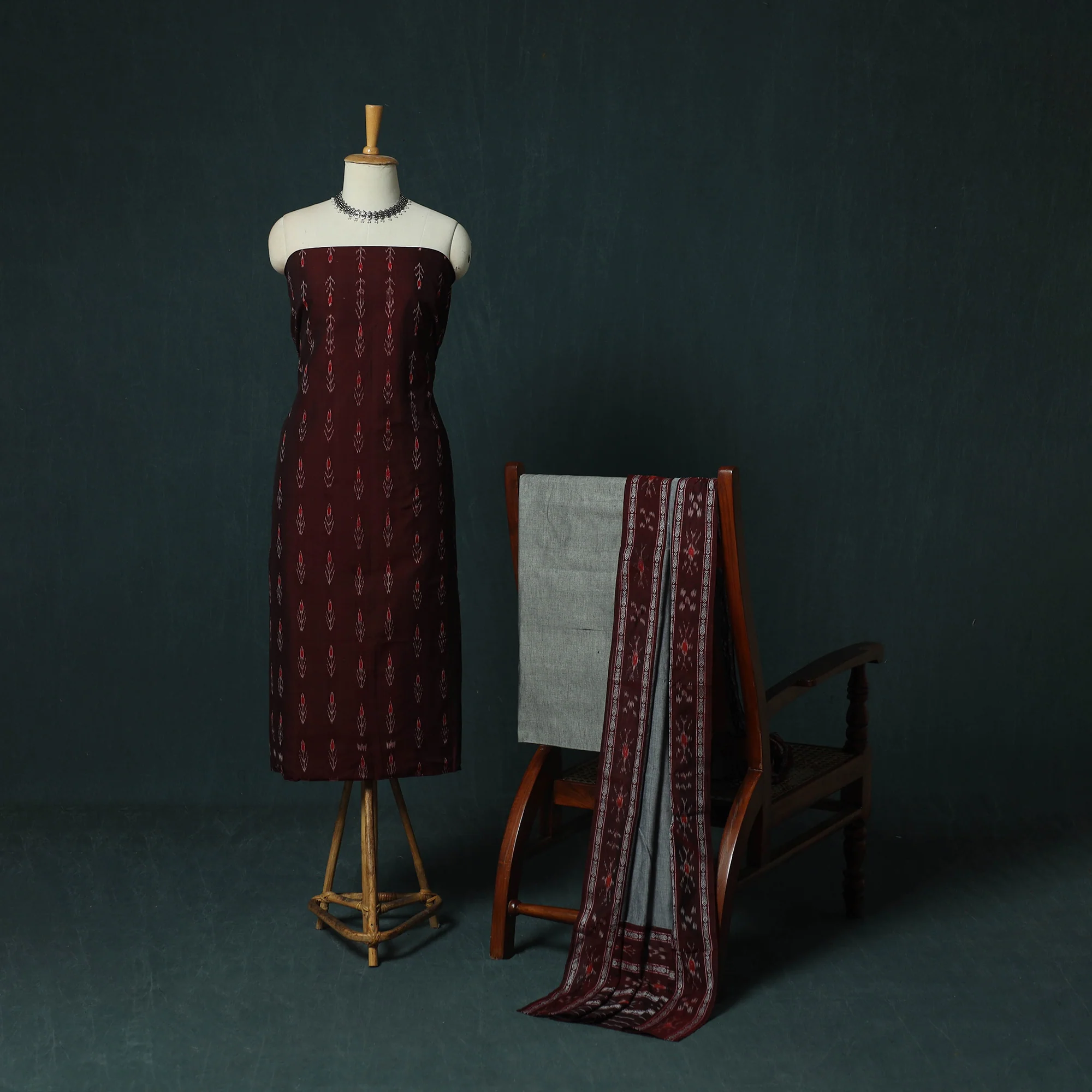 Sambalpuri Ikat Cotton 3pc Unstitched Dress Material Suit Set 36 - Image 2