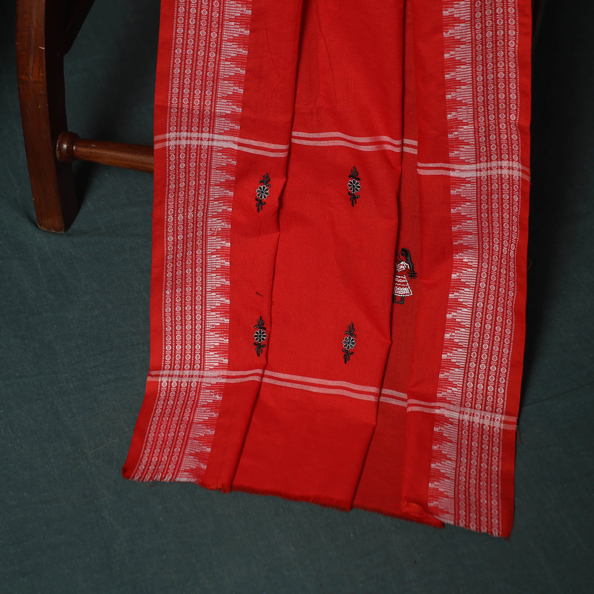 Sambalpuri Ikat Embroidered Cotton 3pc Unstitched Dress Material Suit Set 01 - Image 4