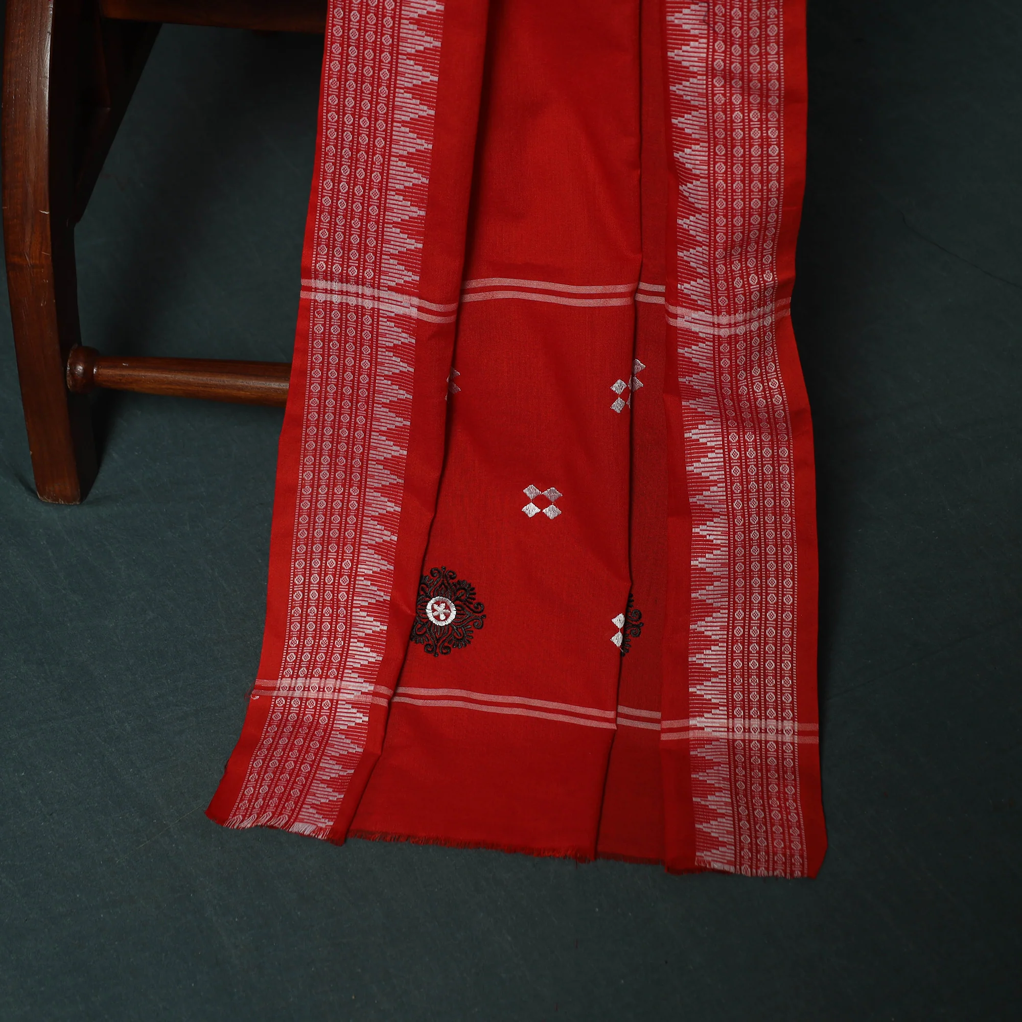 Sambalpuri Ikat Embroidered Cotton 3pc Unstitched Dress Material Suit Set 03 - Image 4