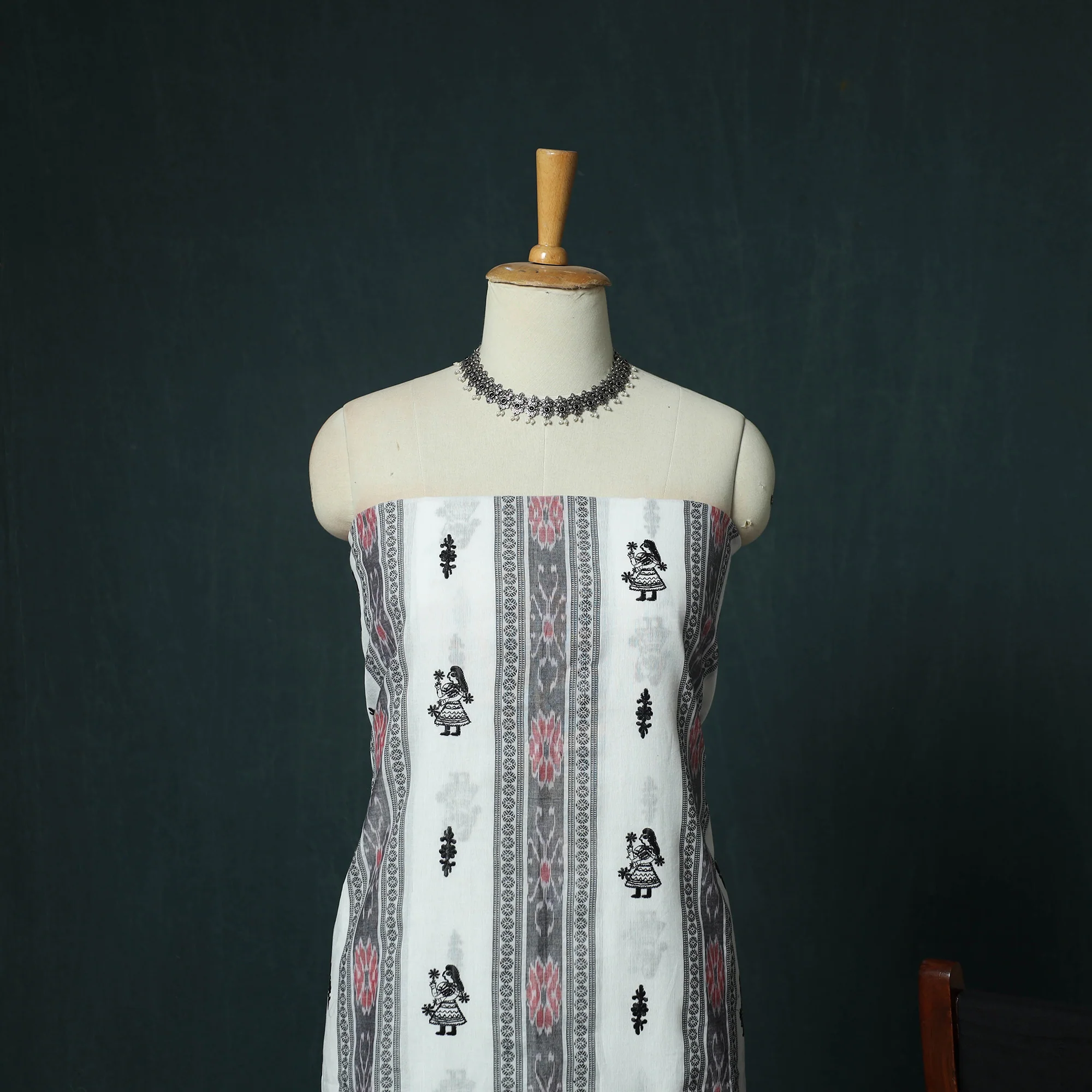 Sambalpuri Ikat Embroidered Cotton 3pc Unstitched Dress Material Suit Set 05 - Image 3