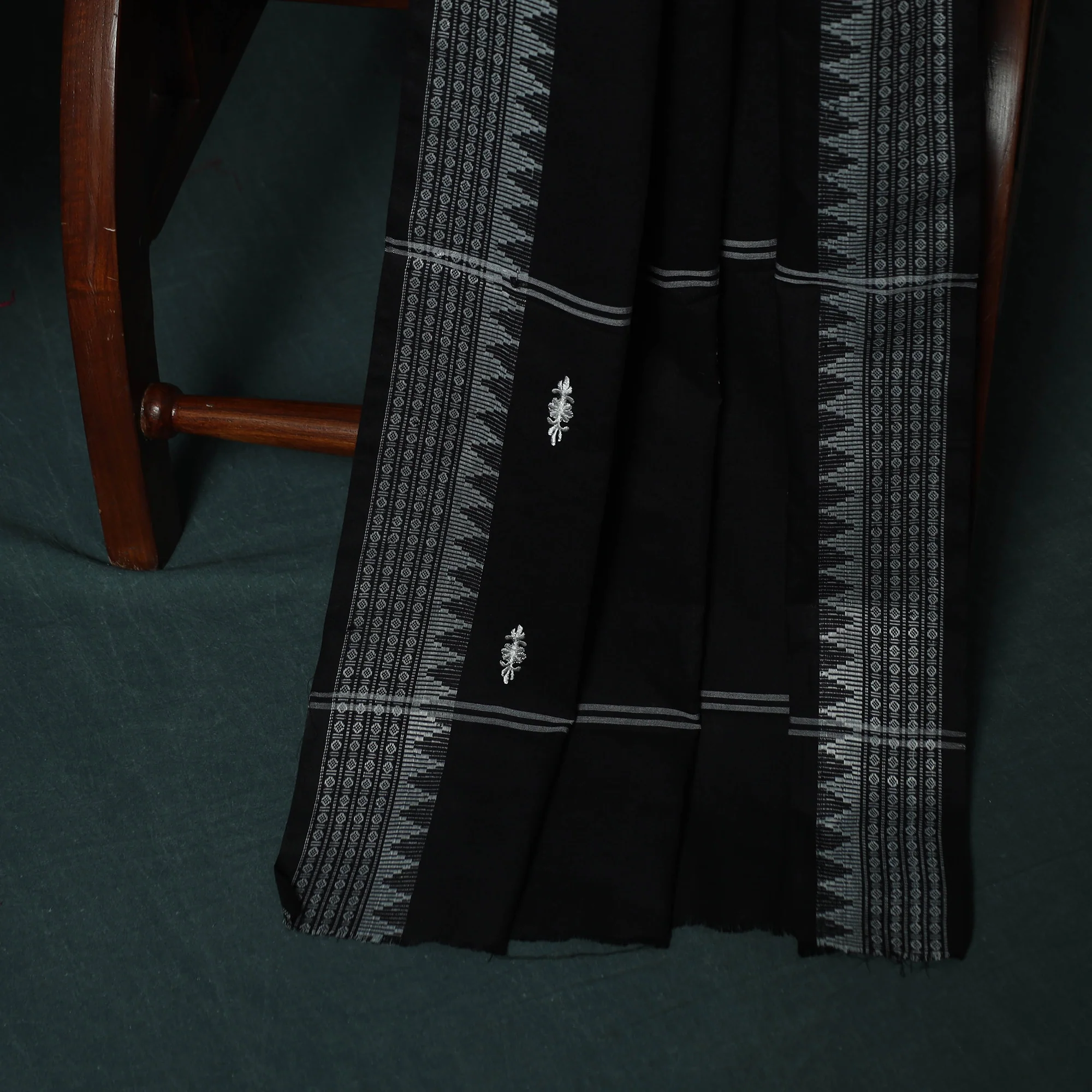 Sambalpuri Ikat Embroidered Cotton 3pc Unstitched Dress Material Suit Set 05 - Image 4