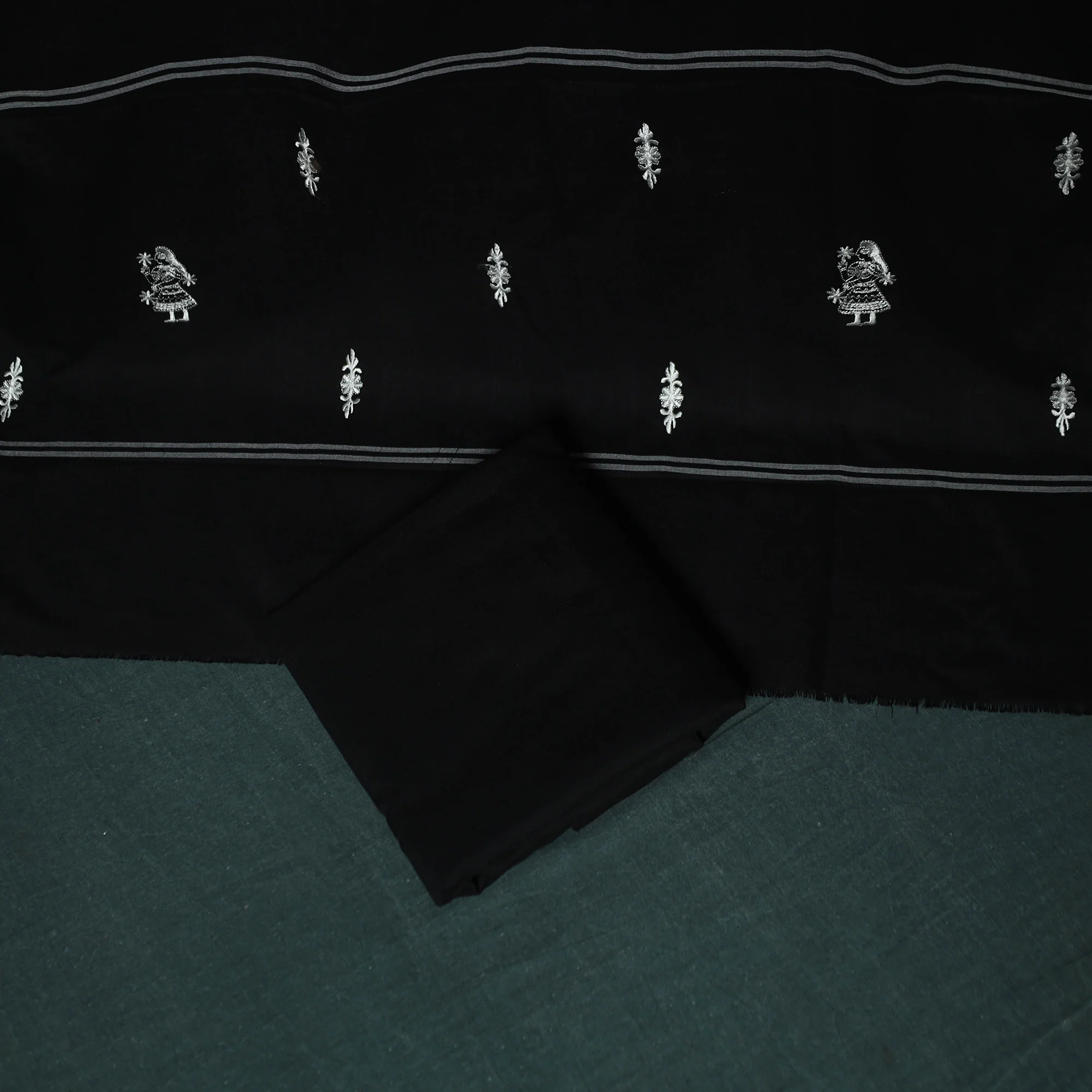 Sambalpuri Ikat Embroidered Cotton 3pc Unstitched Dress Material Suit Set 05 - Image 5