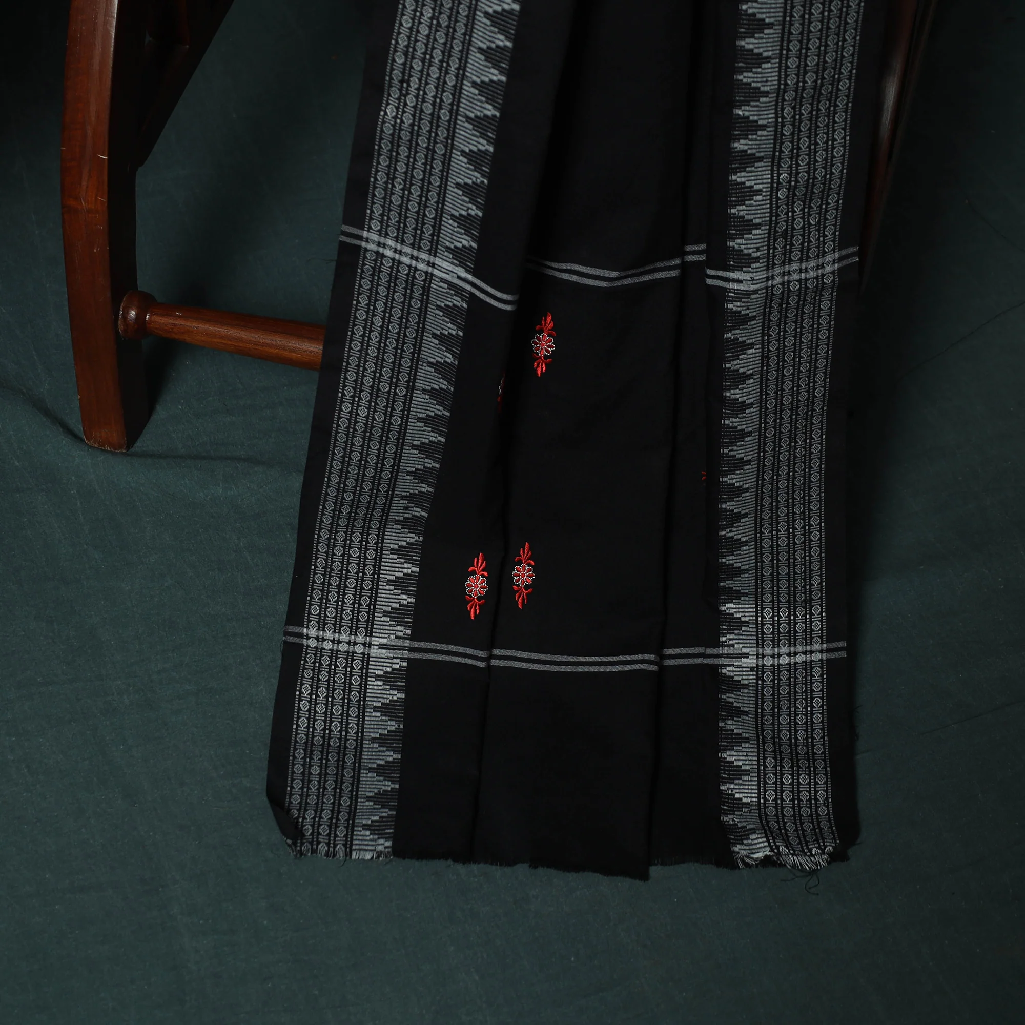 Sambalpuri Ikat Embroidered Cotton 3pc Unstitched Dress Material Suit Set 06 - Image 4