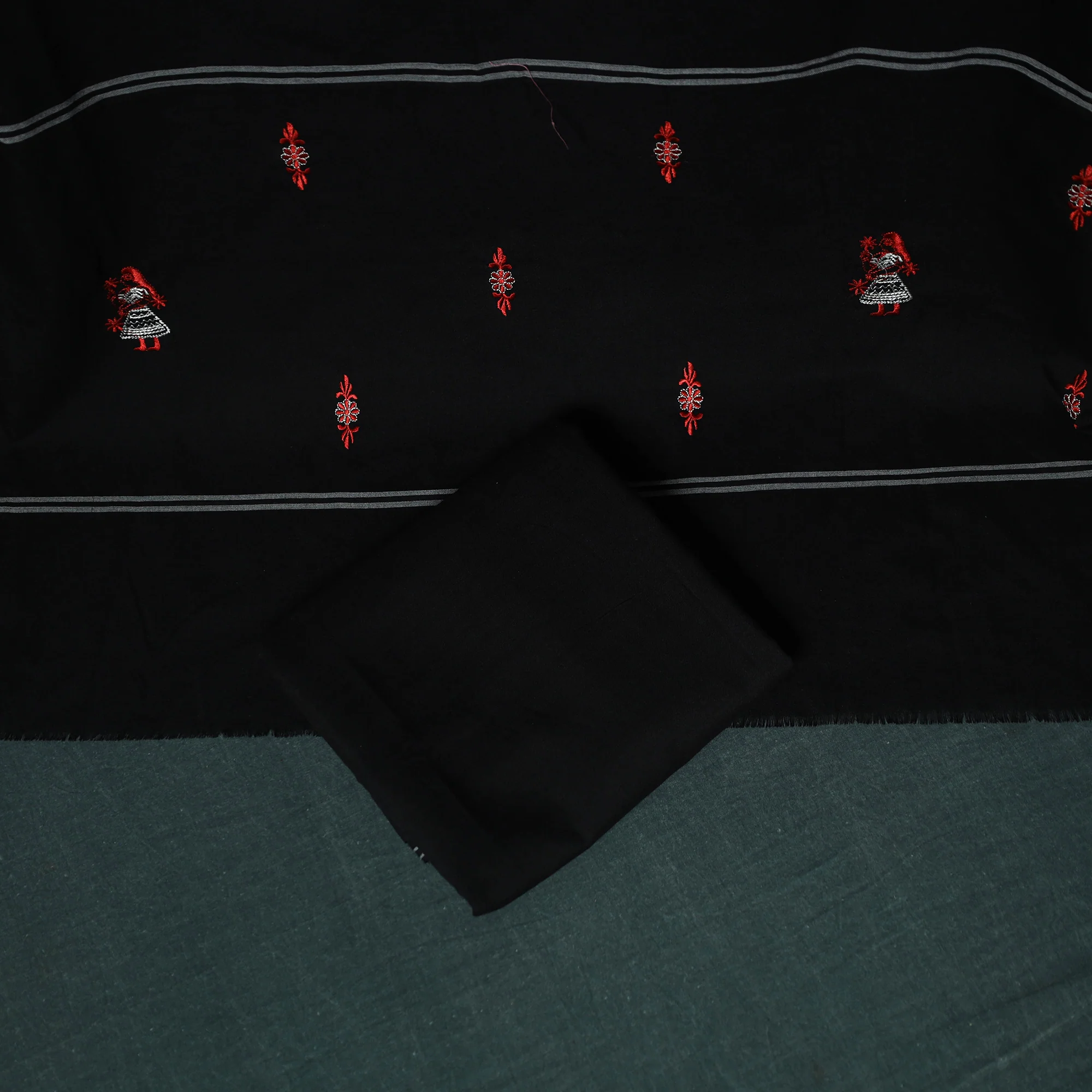 Sambalpuri Ikat Embroidered Cotton 3pc Unstitched Dress Material Suit Set 06 - Image 5