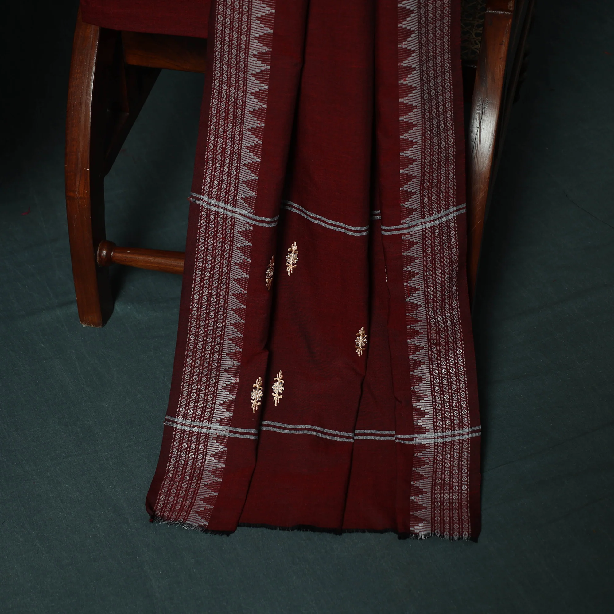 Sambalpuri Ikat Embroidered Cotton 3pc Unstitched Dress Material Suit Set 07 - Image 4