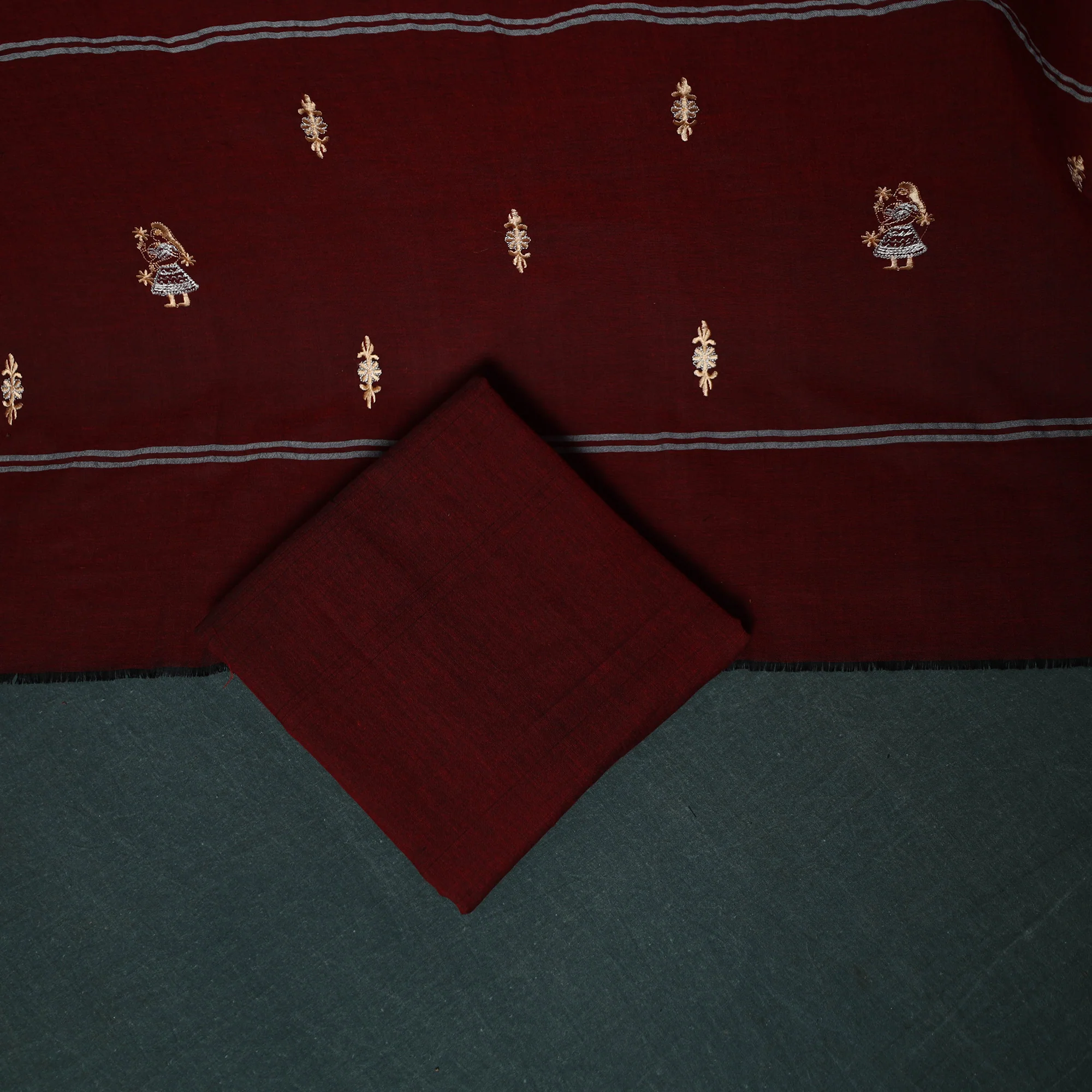 Sambalpuri Ikat Embroidered Cotton 3pc Unstitched Dress Material Suit Set 07 - Image 5