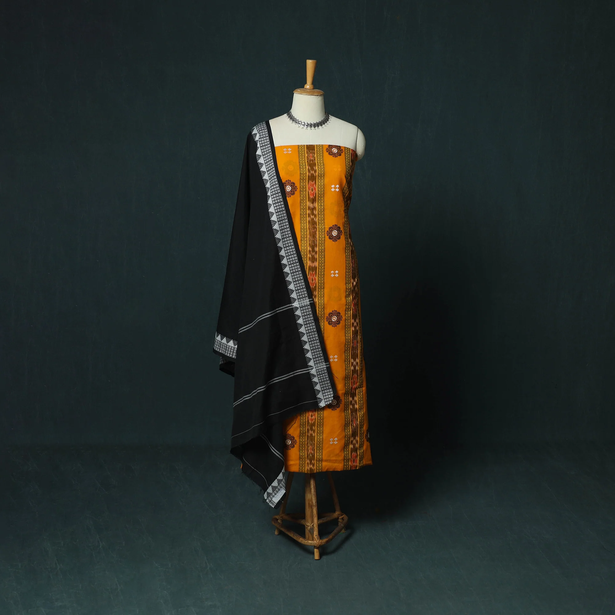 Sambalpuri Ikat Embroidered Cotton 3pc Unstitched Dress Material Suit Set 10