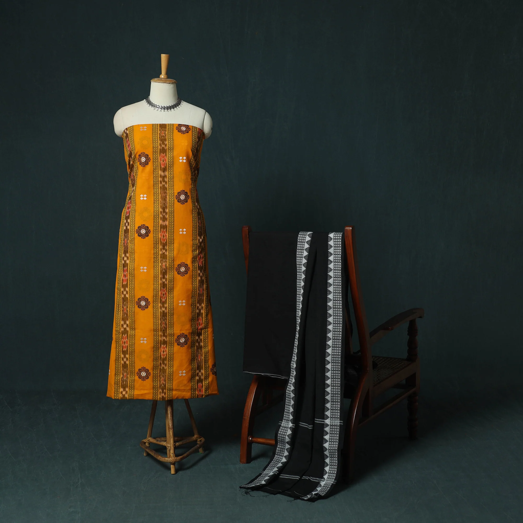 Sambalpuri Ikat Embroidered Cotton 3pc Unstitched Dress Material Suit Set 10 - Image 2