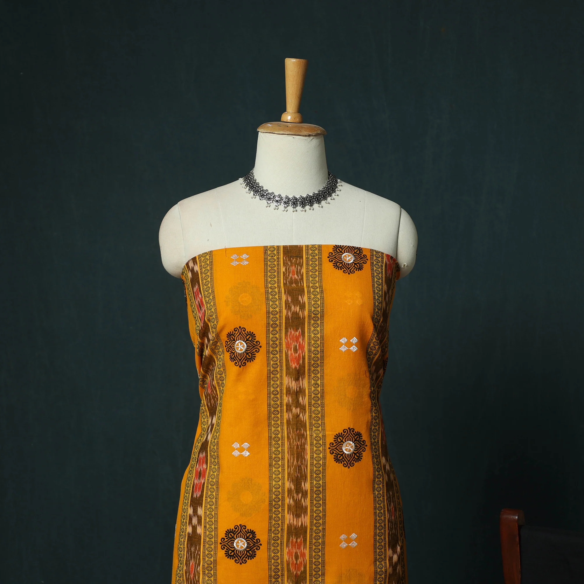 Sambalpuri Ikat Embroidered Cotton 3pc Unstitched Dress Material Suit Set 10 - Image 3