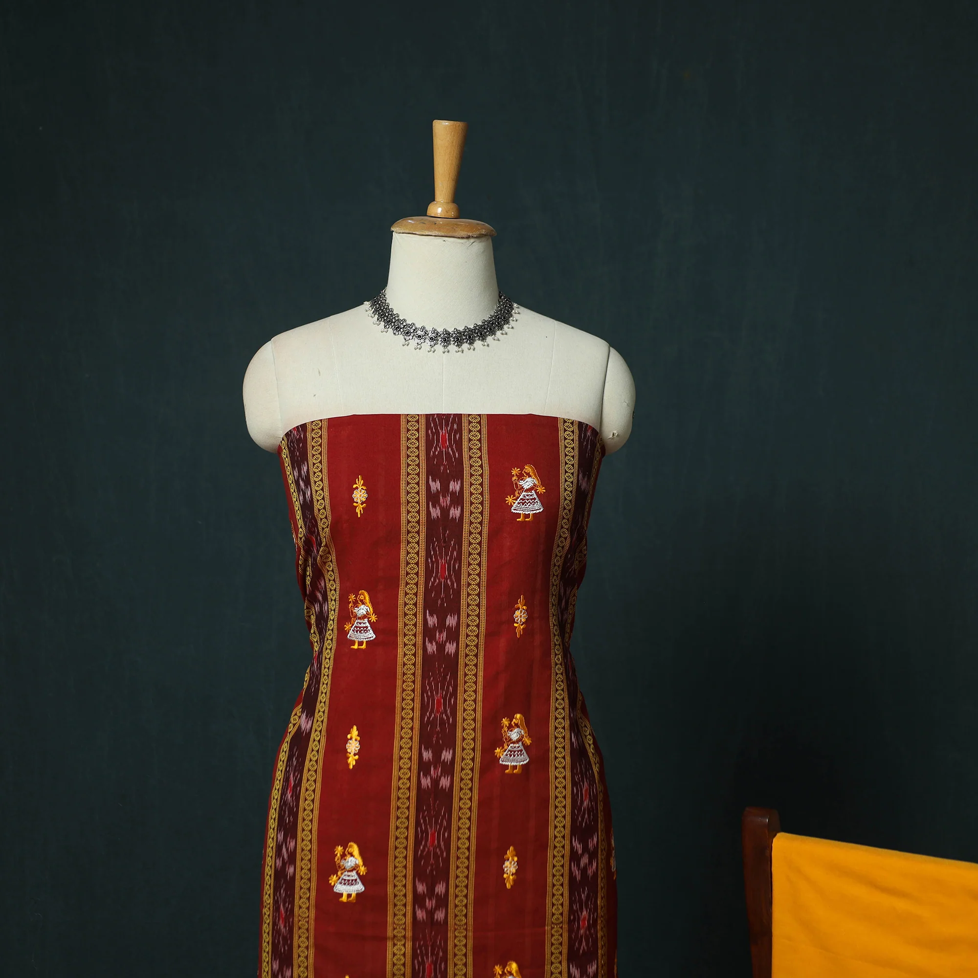 Sambalpuri Ikat Embroidered Cotton 3pc Unstitched Dress Material Suit Set 11 - Image 3