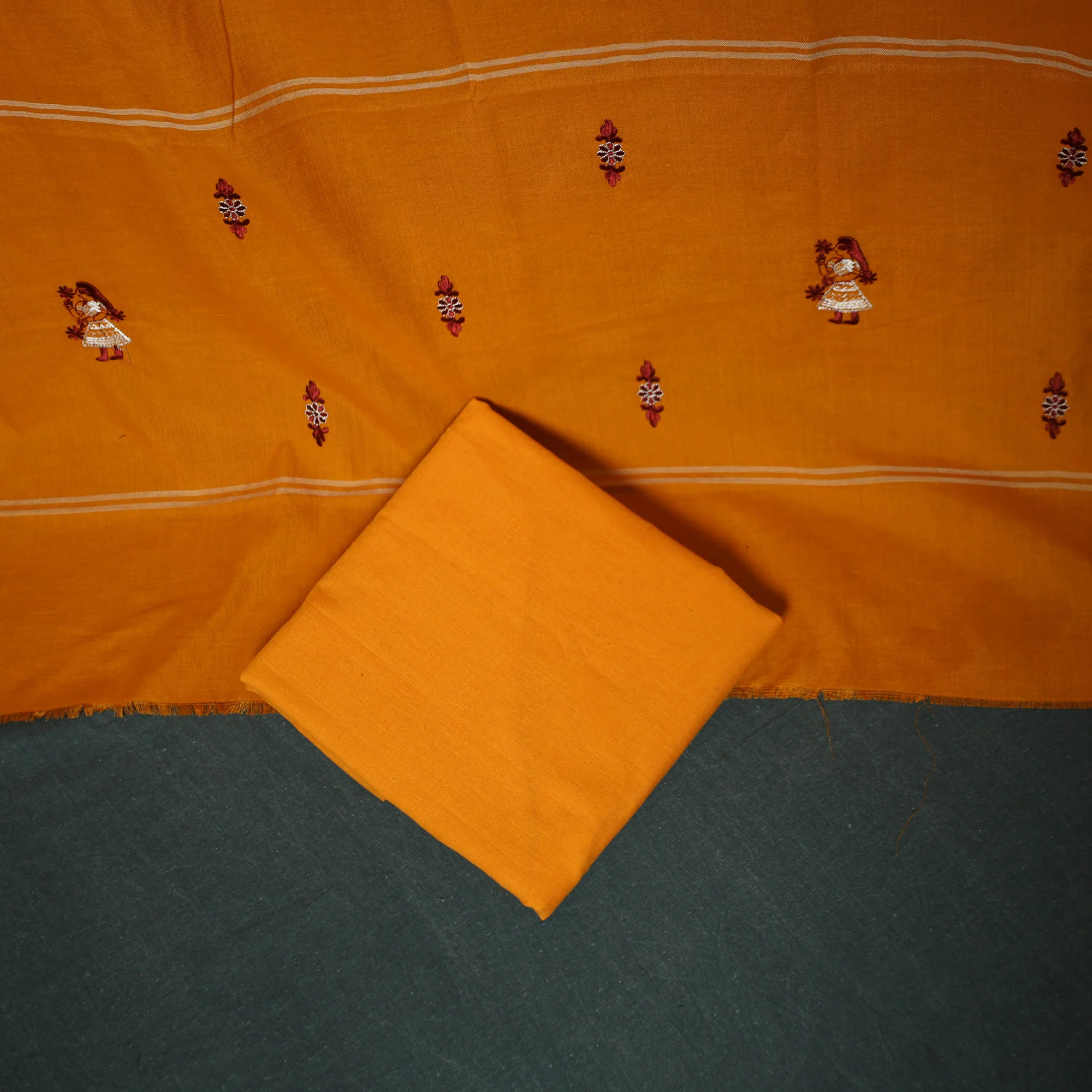 Sambalpuri Ikat Embroidered Cotton 3pc Unstitched Dress Material Suit Set 11 - Image 5