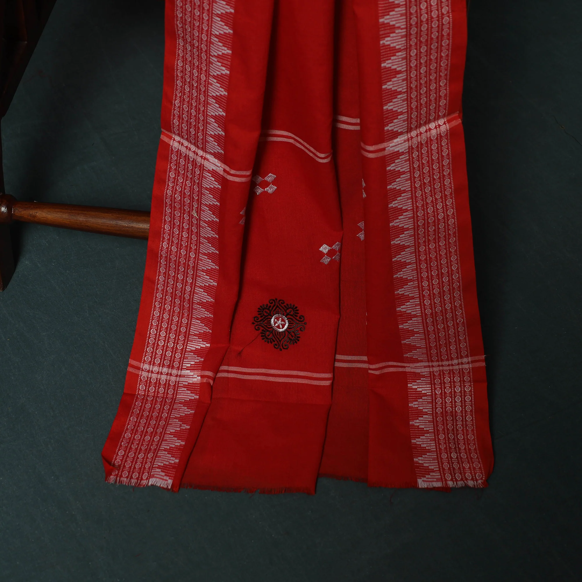 Sambalpuri Ikat Embroidered Cotton 3pc Unstitched Dress Material Suit Set 12 - Image 4