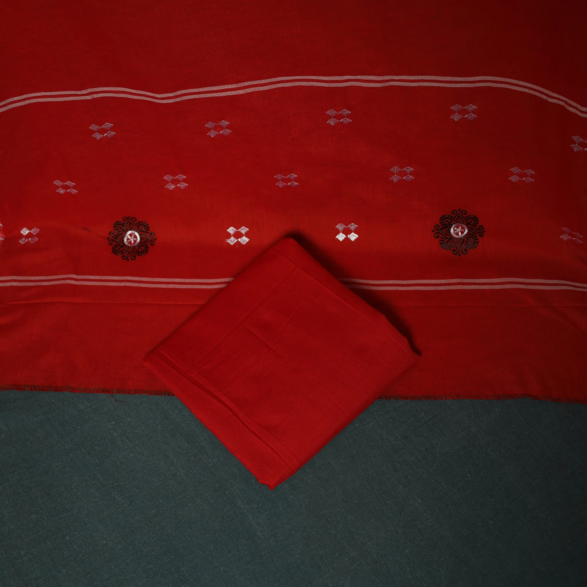 Sambalpuri Ikat Embroidered Cotton 3pc Unstitched Dress Material Suit Set 12 - Image 5