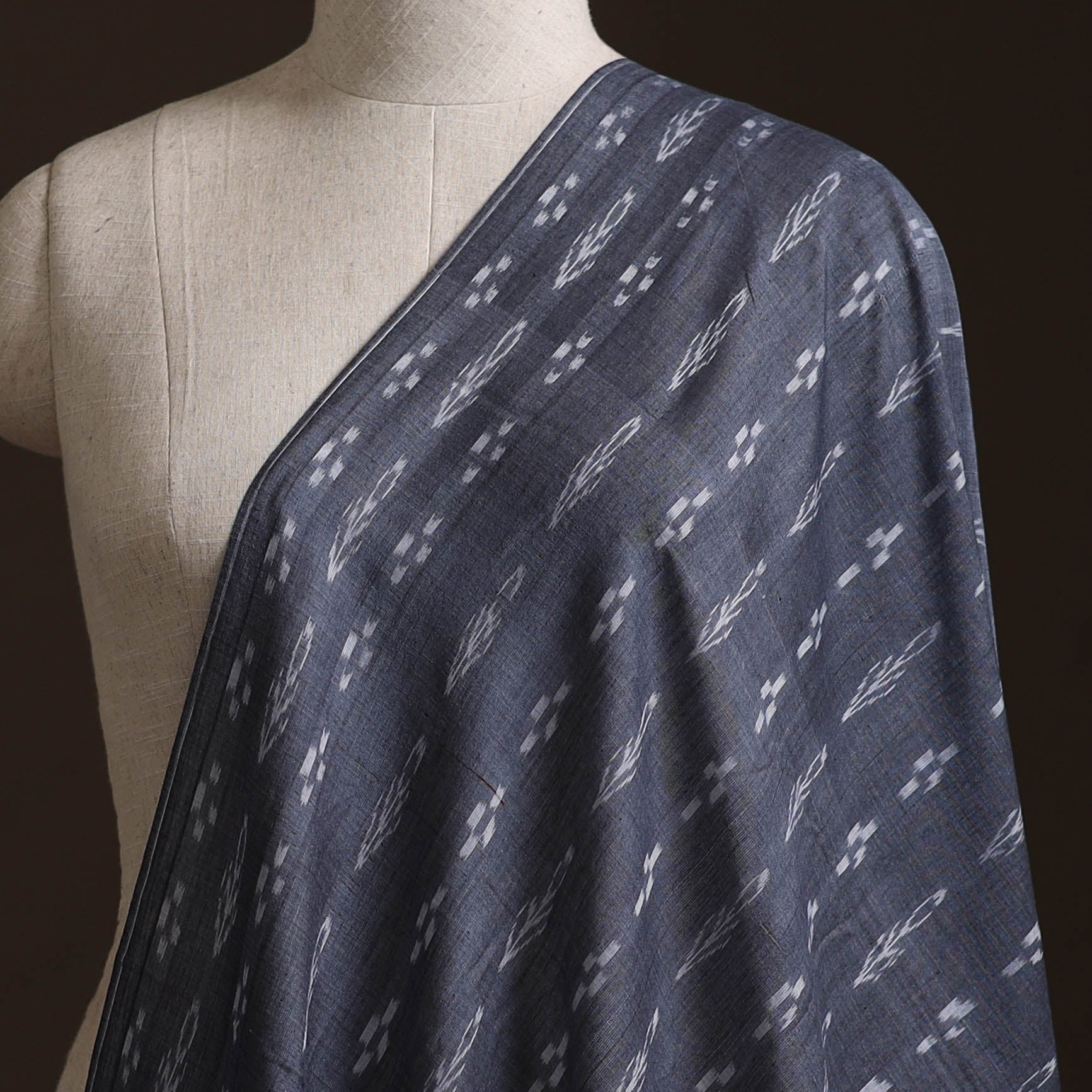 Grey - Sambalpuri Ikat Weave Cotton Fabric 07 - Image 2