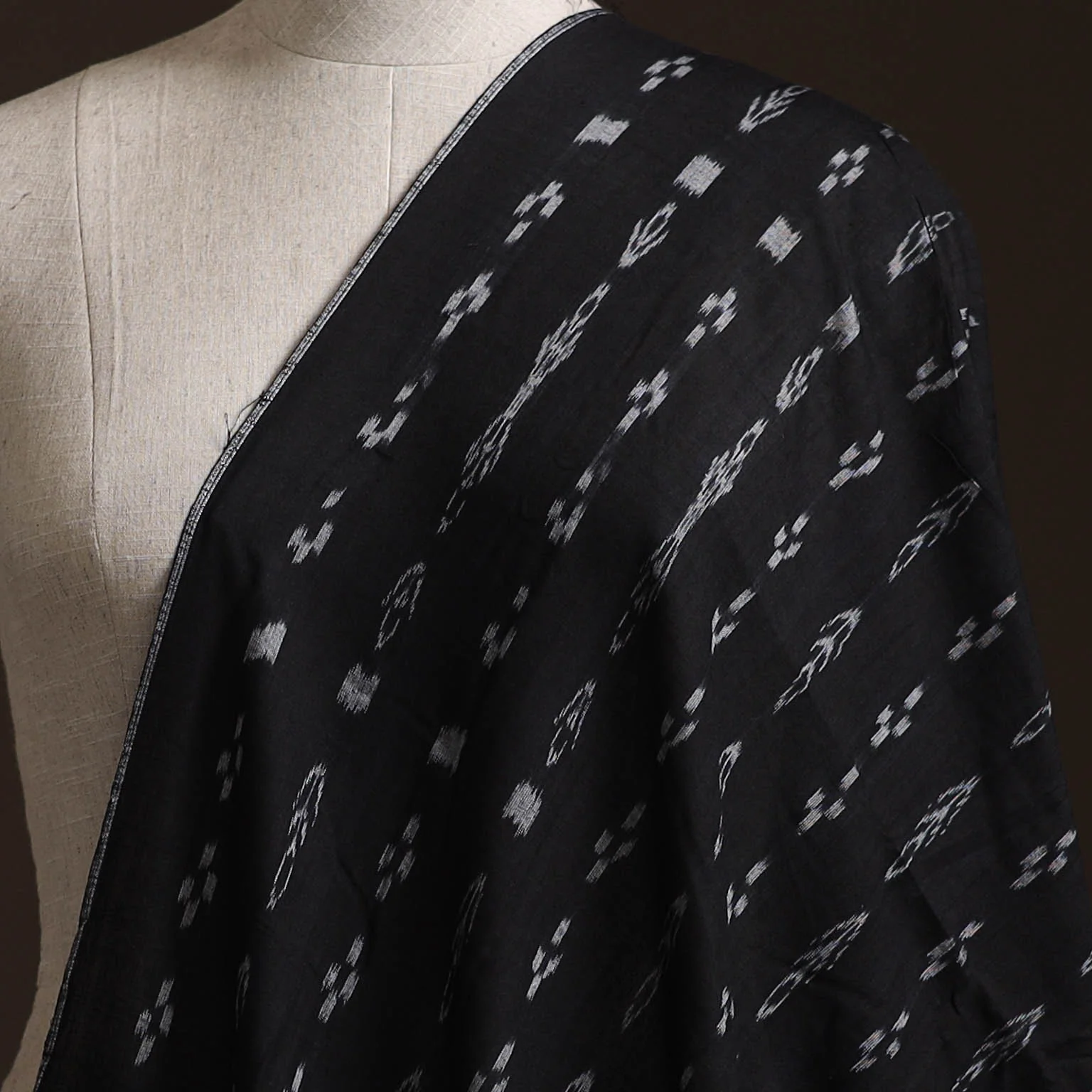 Black - Sambalpuri Ikat Weave Cotton Fabric 11 - Image 2