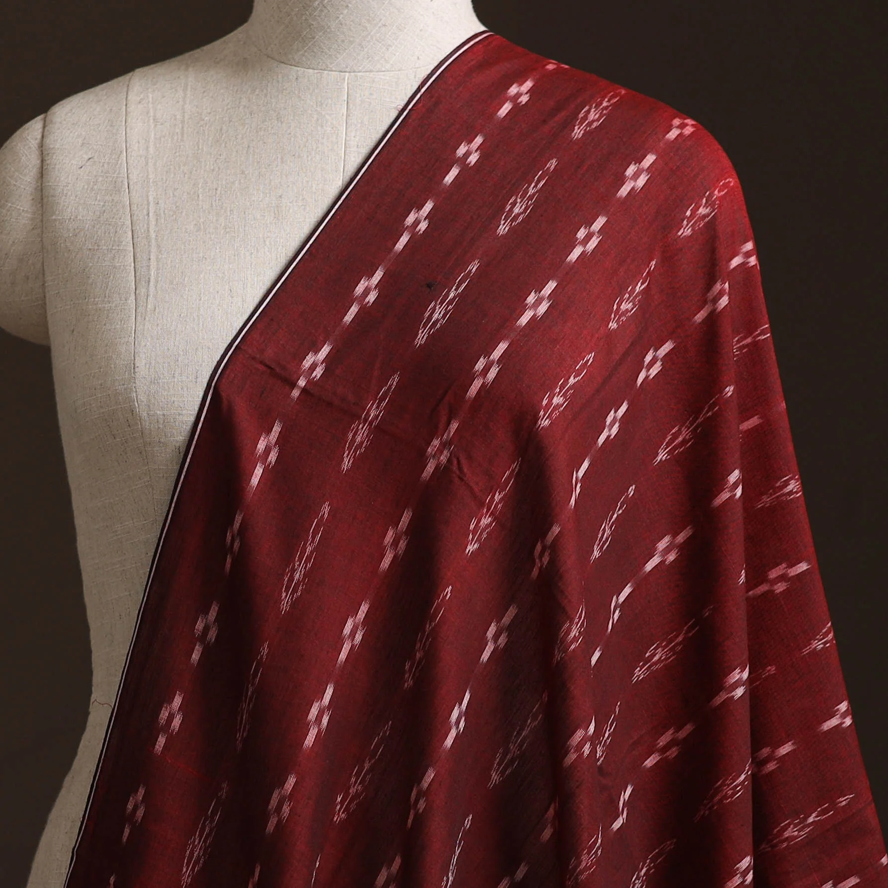 Maroon - Sambalpuri Ikat Weave Cotton Fabric 12 - Image 2