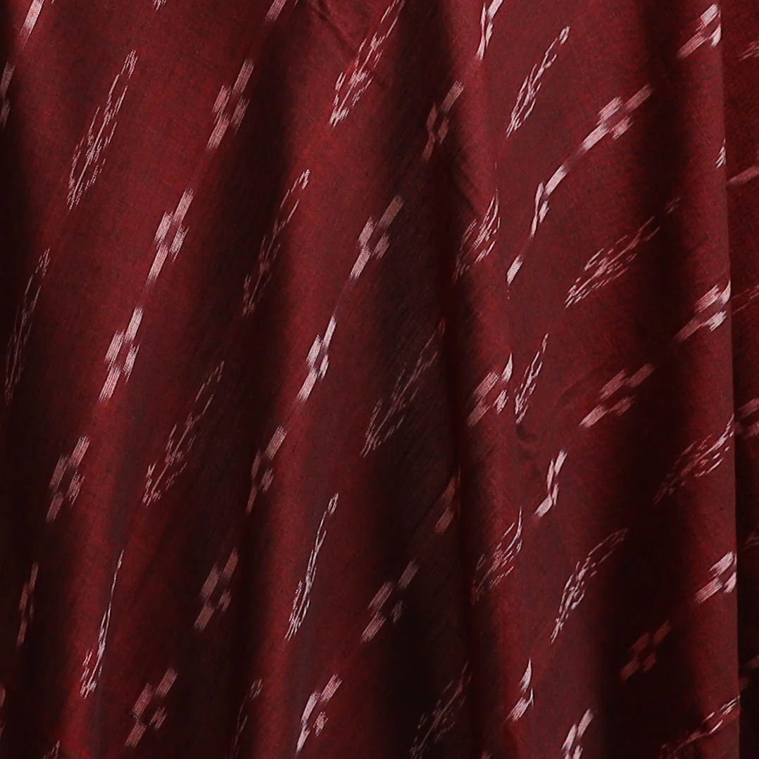 Maroon - Sambalpuri Ikat Weave Cotton Fabric 12 - Image 3