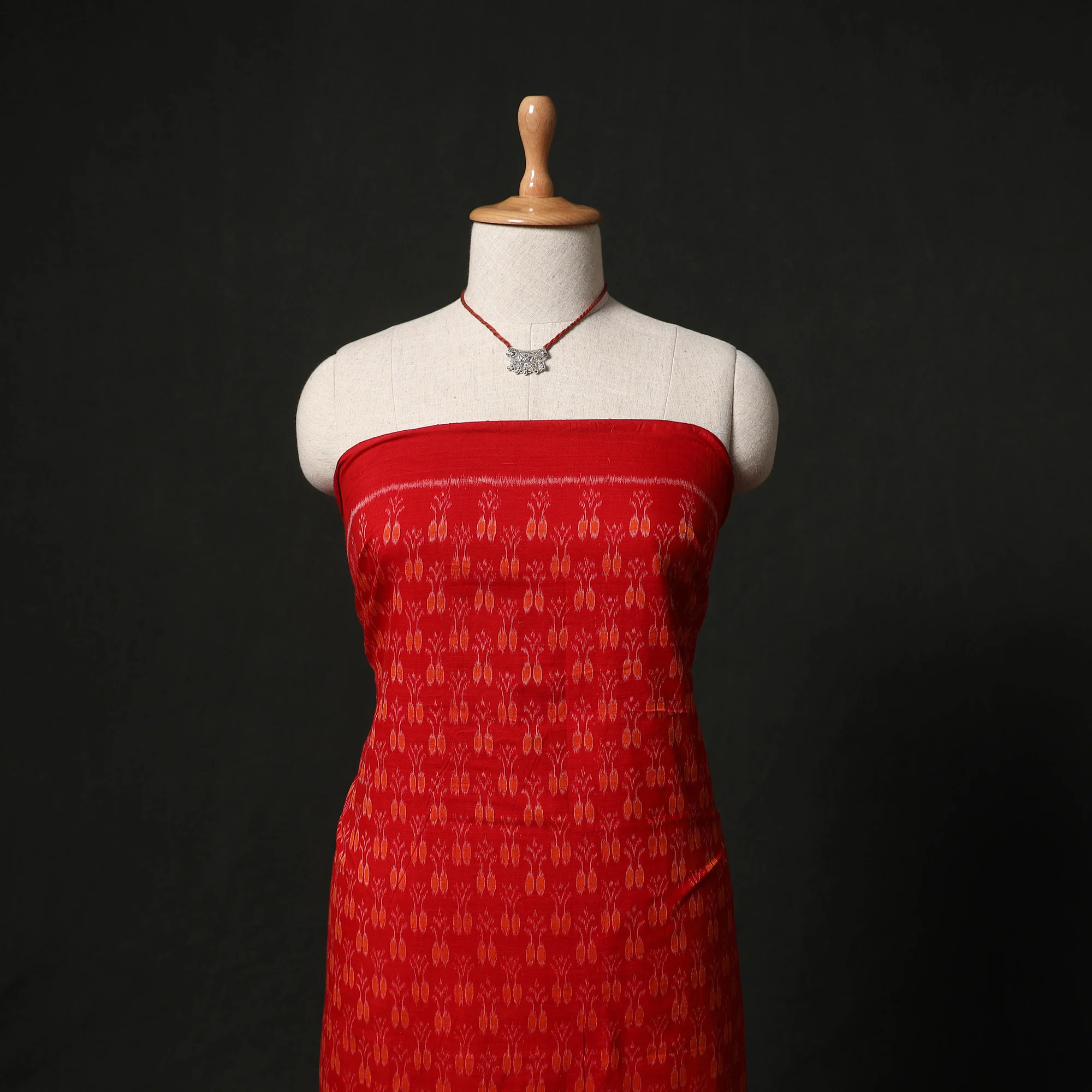 Sambalpuri Ikat Woven 2pc Cotton Unstitched Dress Material Kurta Set with Jewellery 13 - Image 2