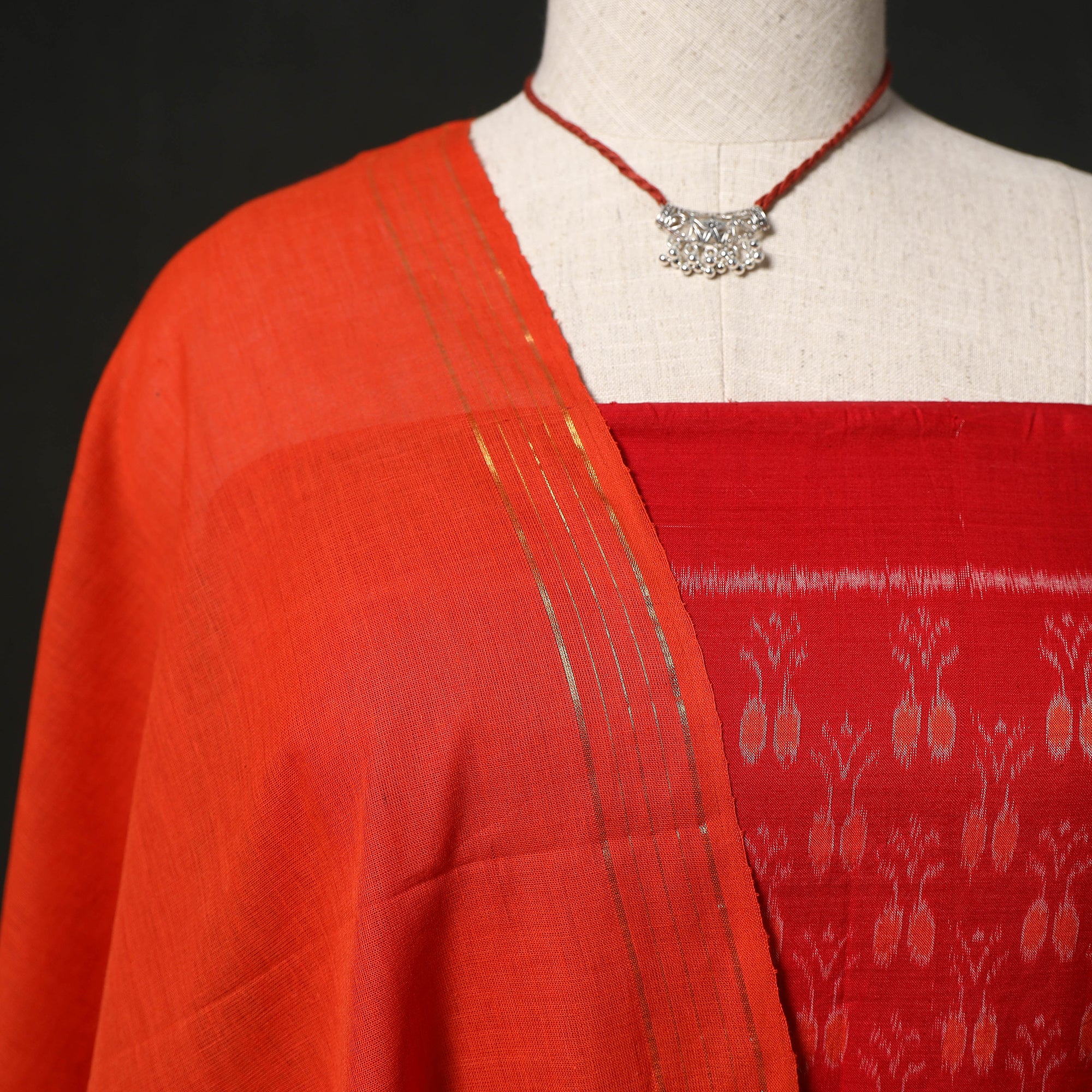 Sambalpuri Ikat Woven 2pc Cotton Unstitched Dress Material Kurta Set with Jewellery 13 - Image 3