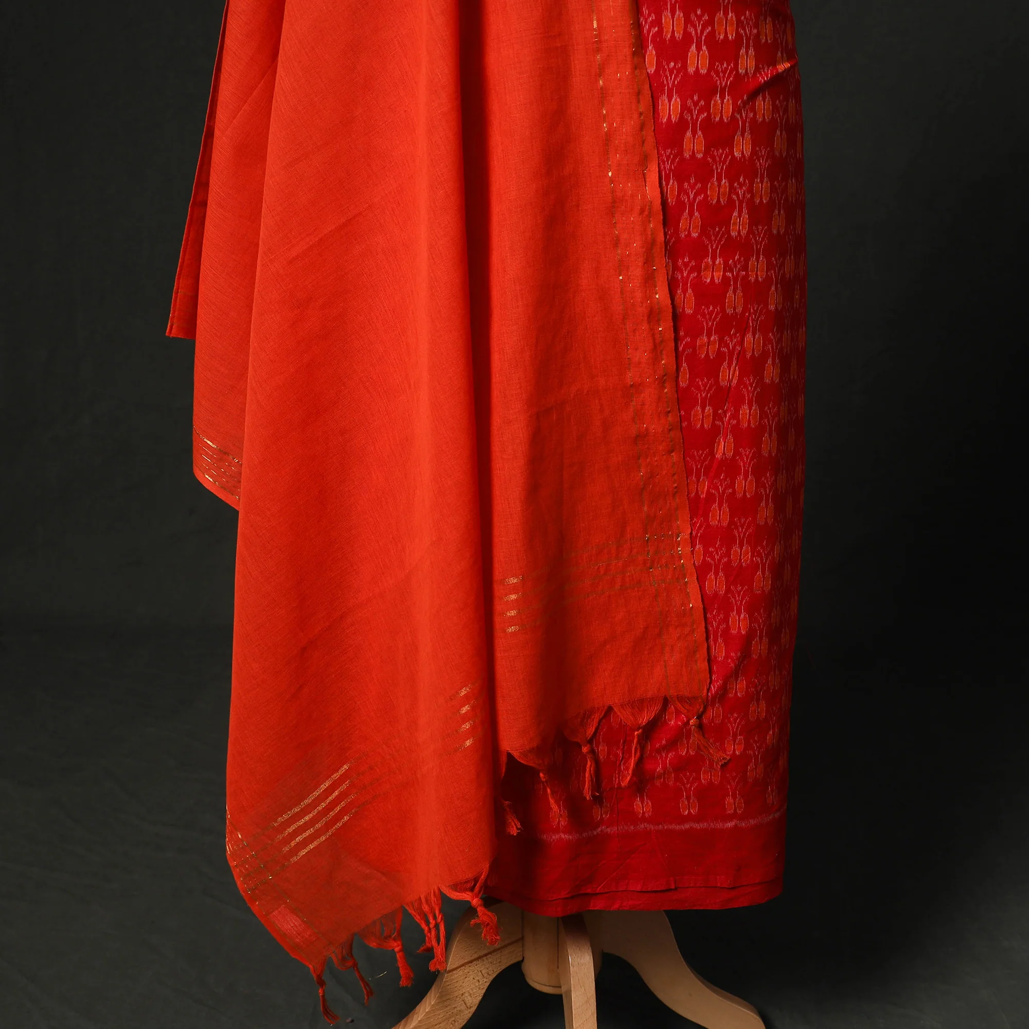 Sambalpuri Ikat Woven 2pc Cotton Unstitched Dress Material Kurta Set with Jewellery 13 - Image 4
