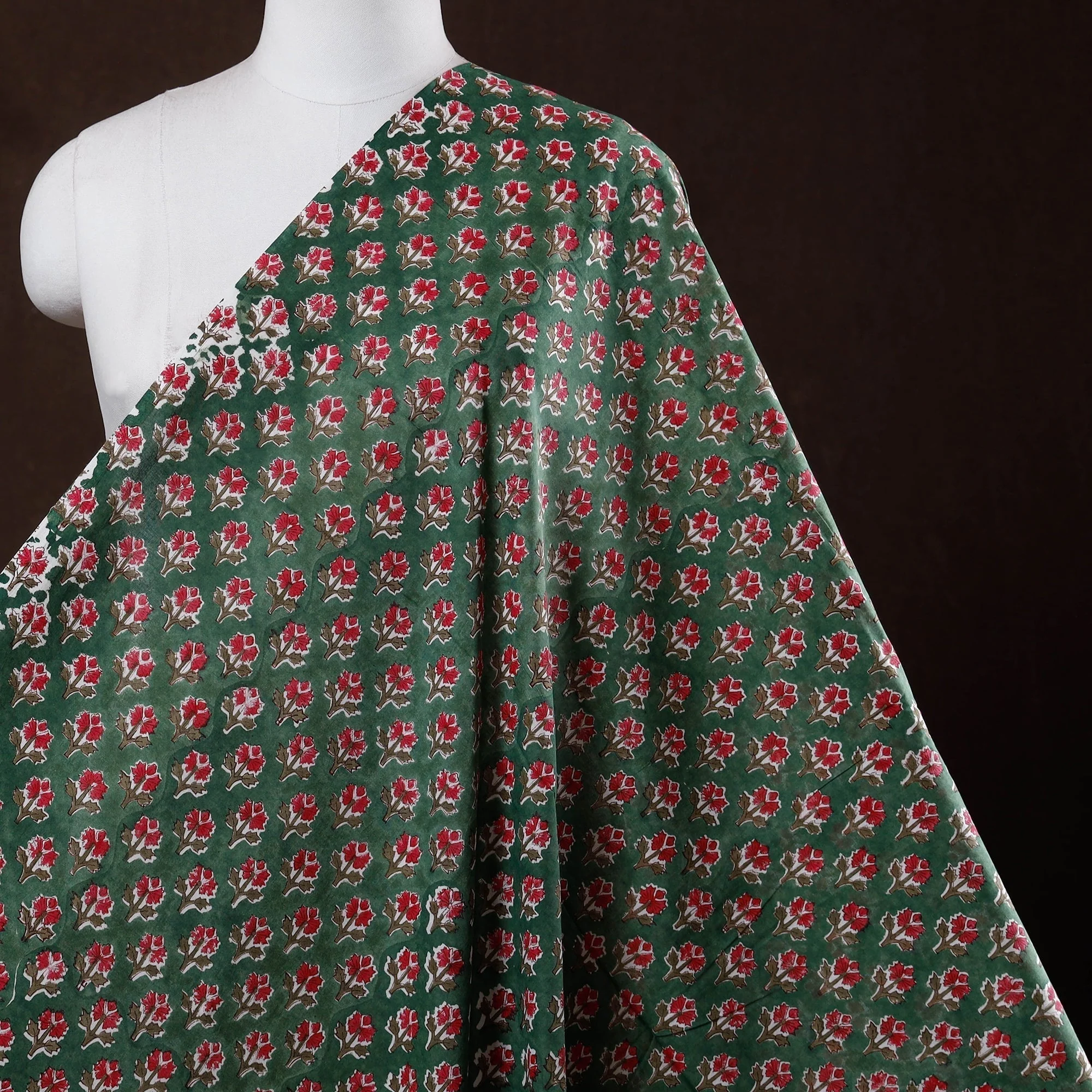 Green - Sanganeri Block Print Cotton Fabric 04 - Image 2