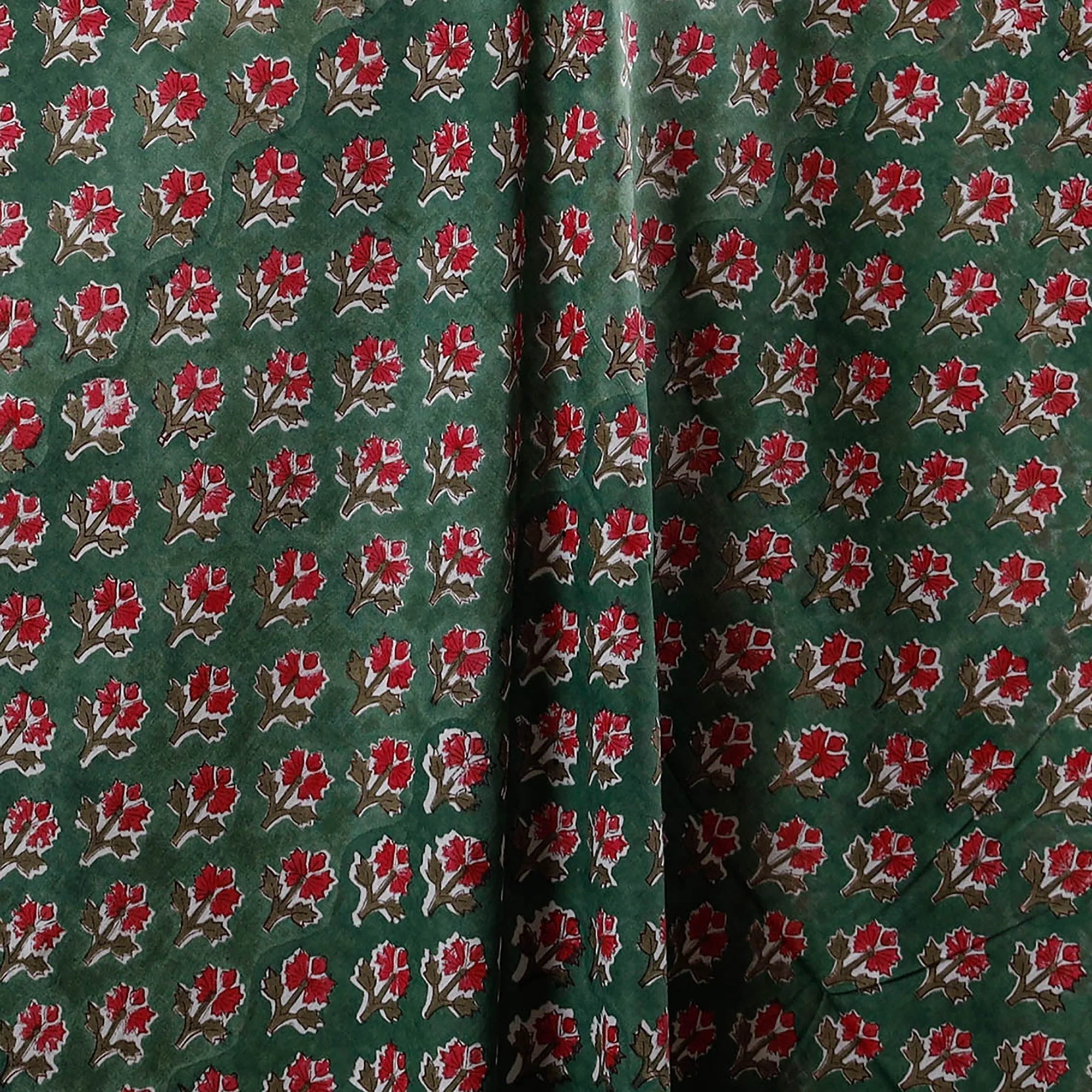 Green - Sanganeri Block Print Cotton Fabric 04 - Image 3
