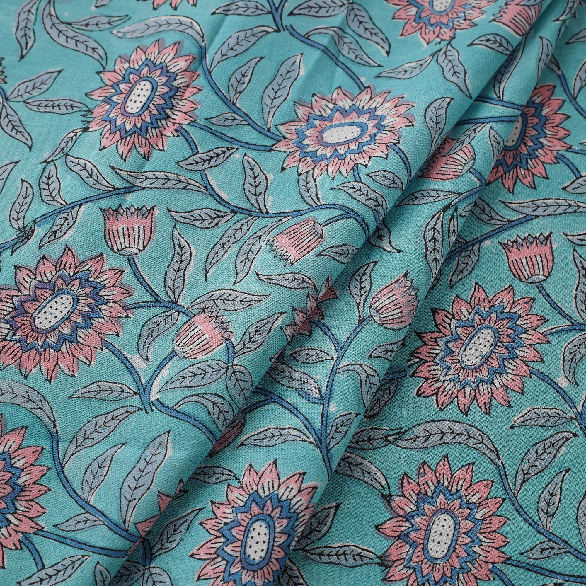 Green - Sanganeri Block Print Cotton Fabric 05 - Image 2