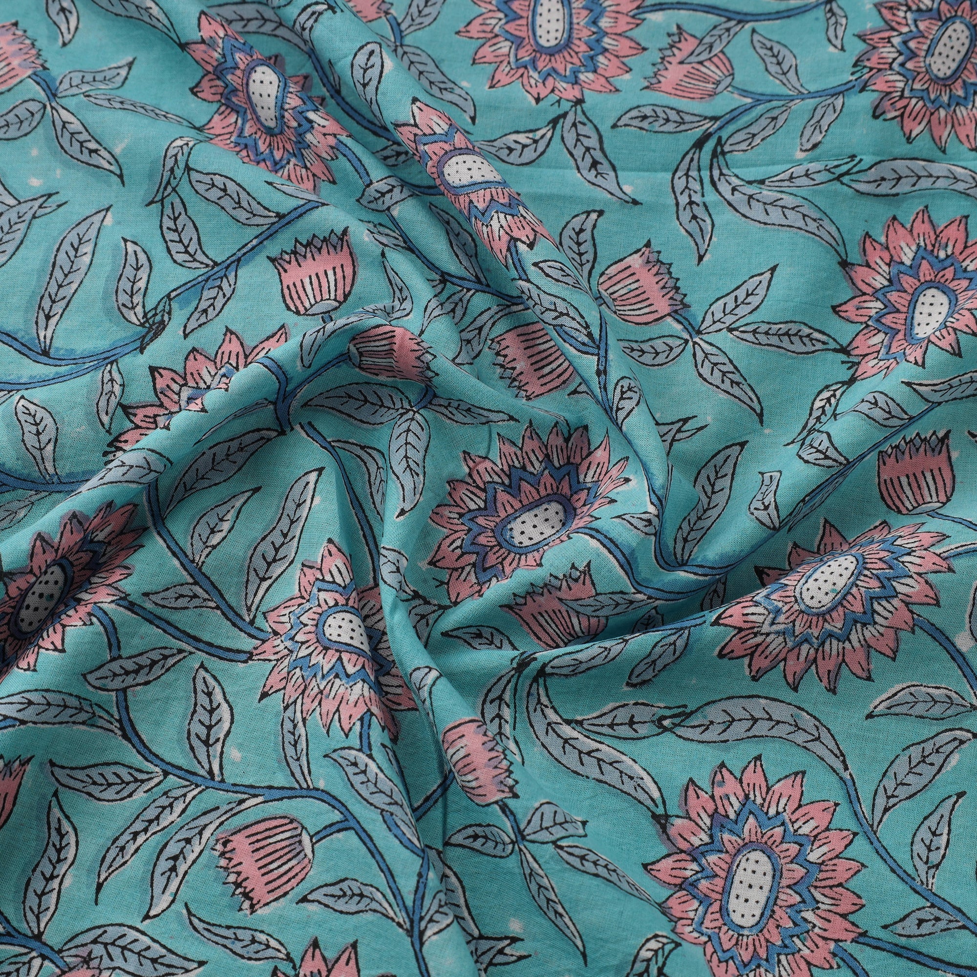 Green - Sanganeri Block Print Cotton Fabric 05 - Image 3
