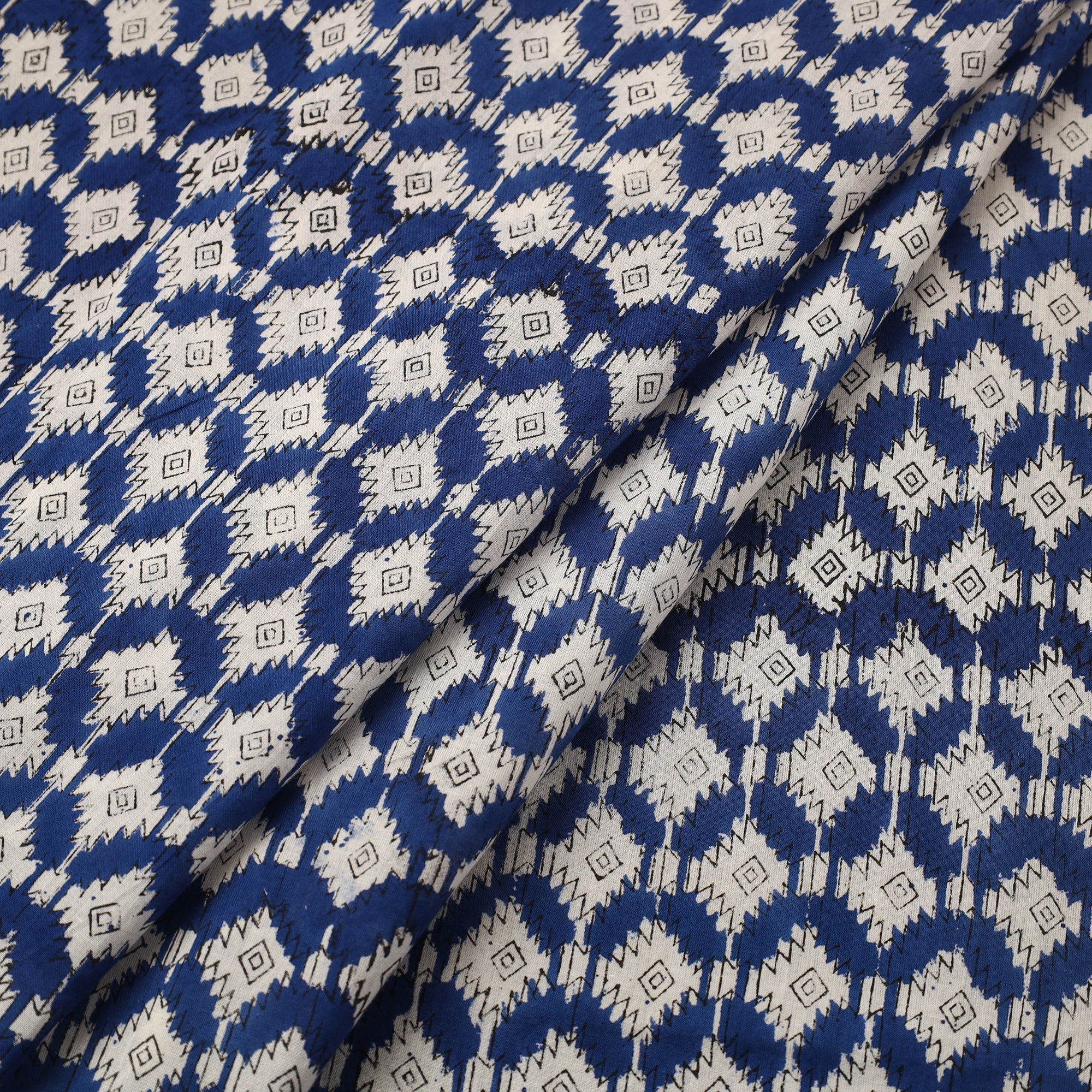 Blue - Sanganeri Block Print Cotton Fabric 07 - Image 2