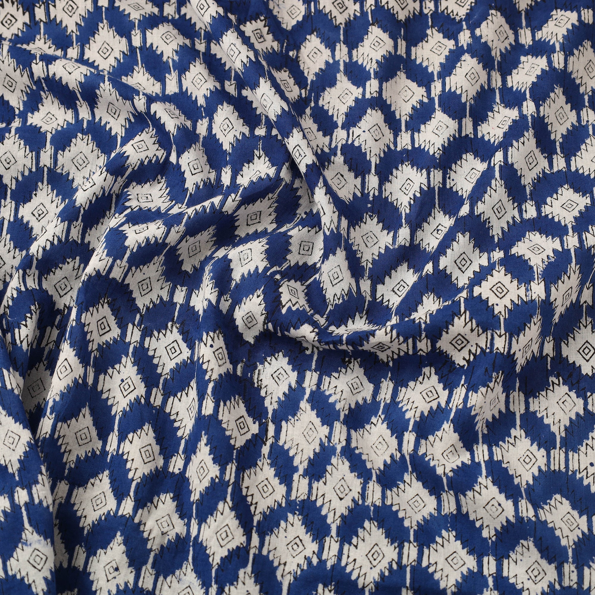 Blue - Sanganeri Block Print Cotton Fabric 07 - Image 3
