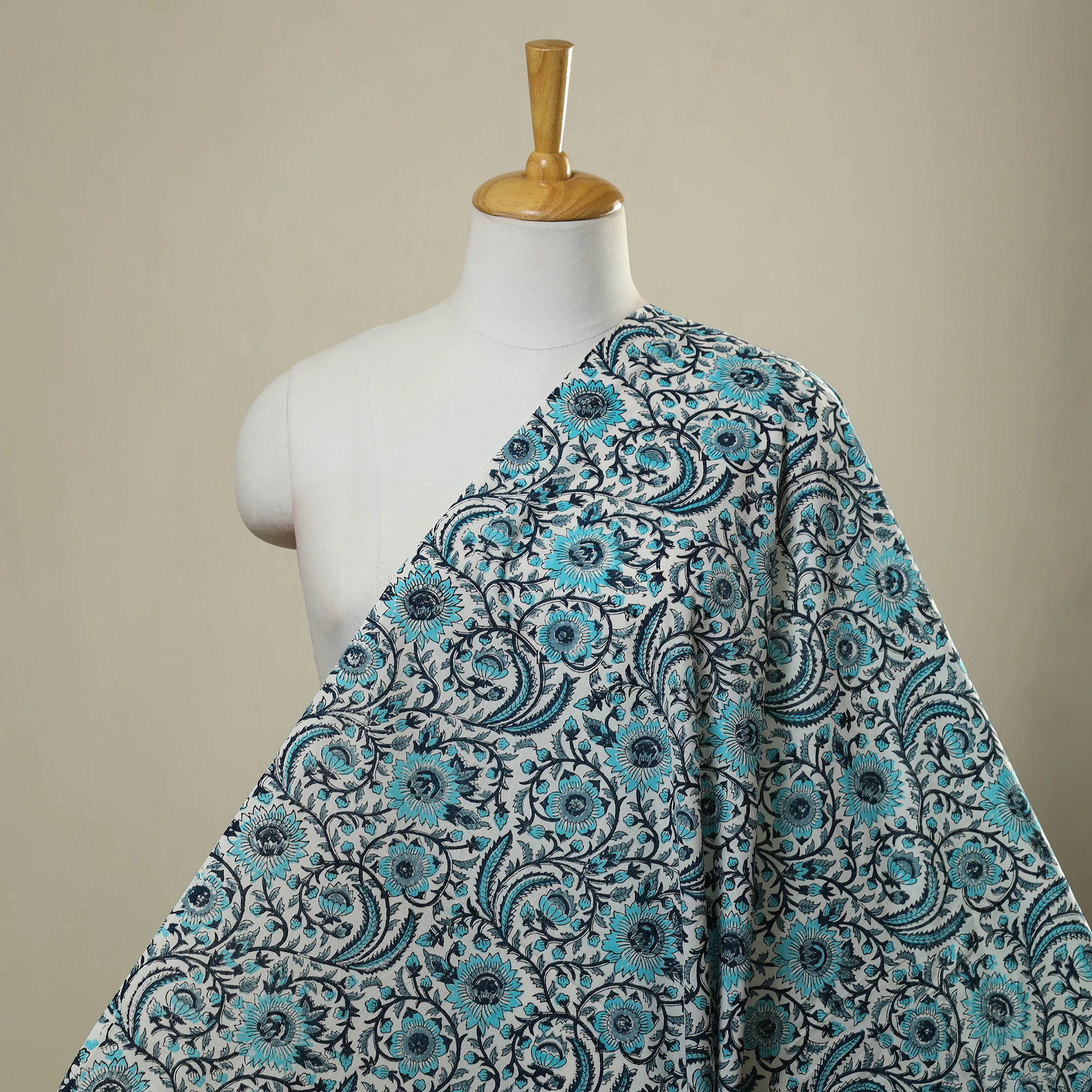 Blue - Sanganeri Block Print Cotton Fabric 11