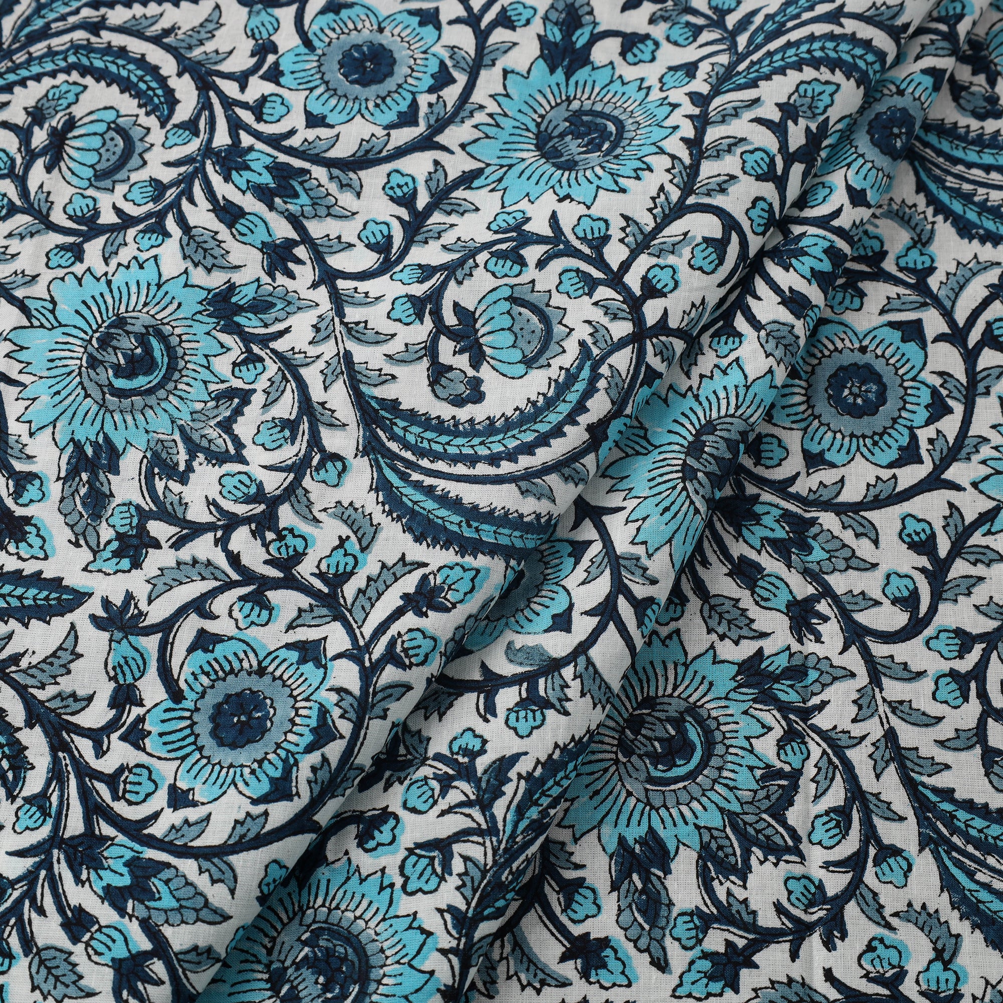 Blue - Sanganeri Block Print Cotton Fabric 11 - Image 2