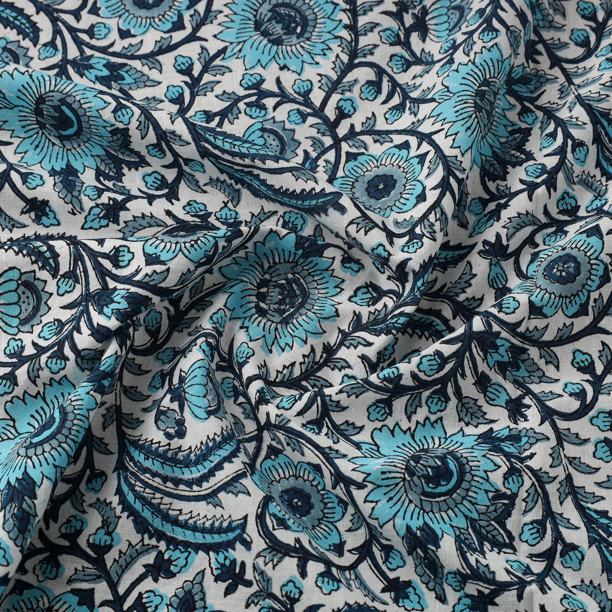 Blue - Sanganeri Block Print Cotton Fabric 11 - Image 3