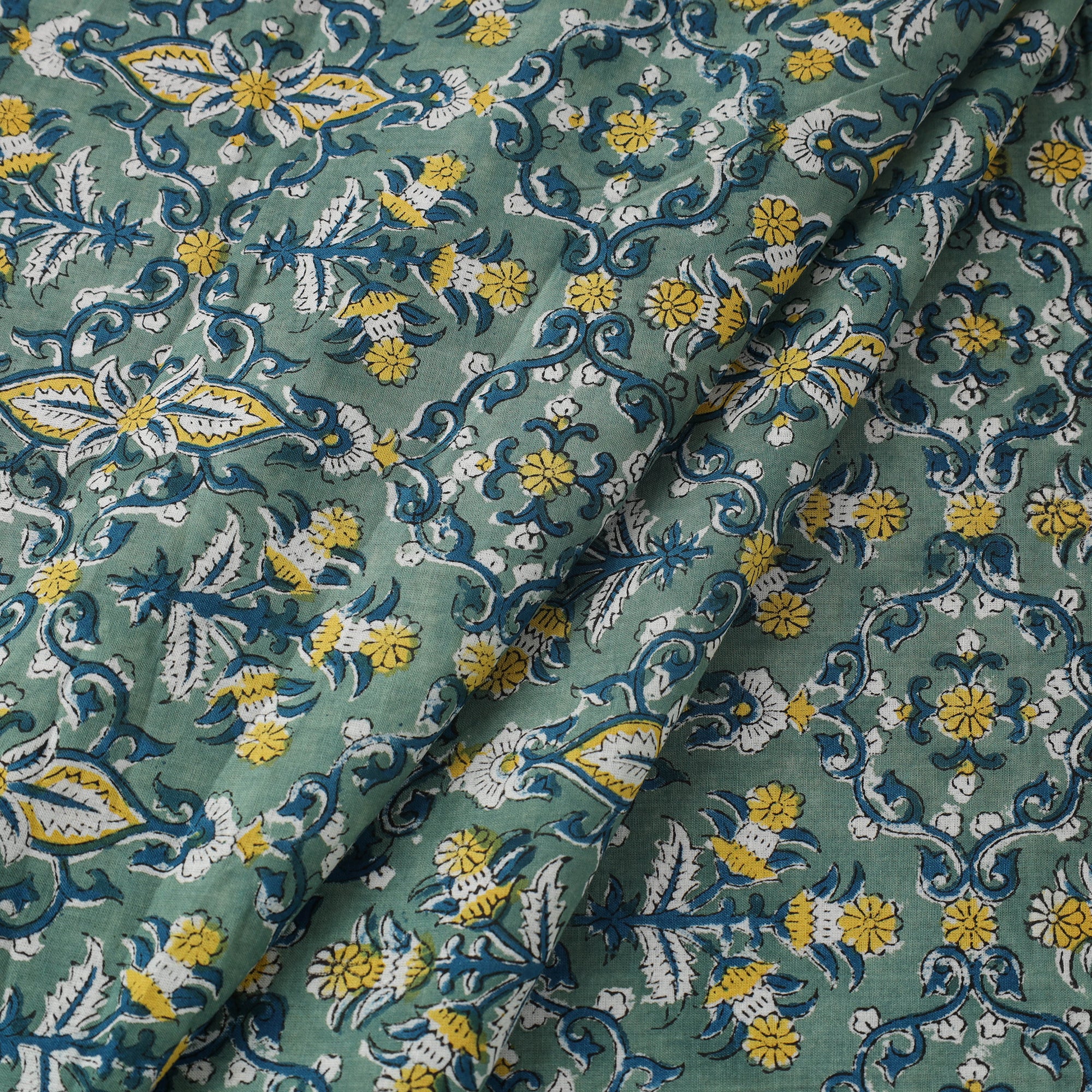 Green - Sanganeri Block Print Cotton Fabric 21 - Image 2
