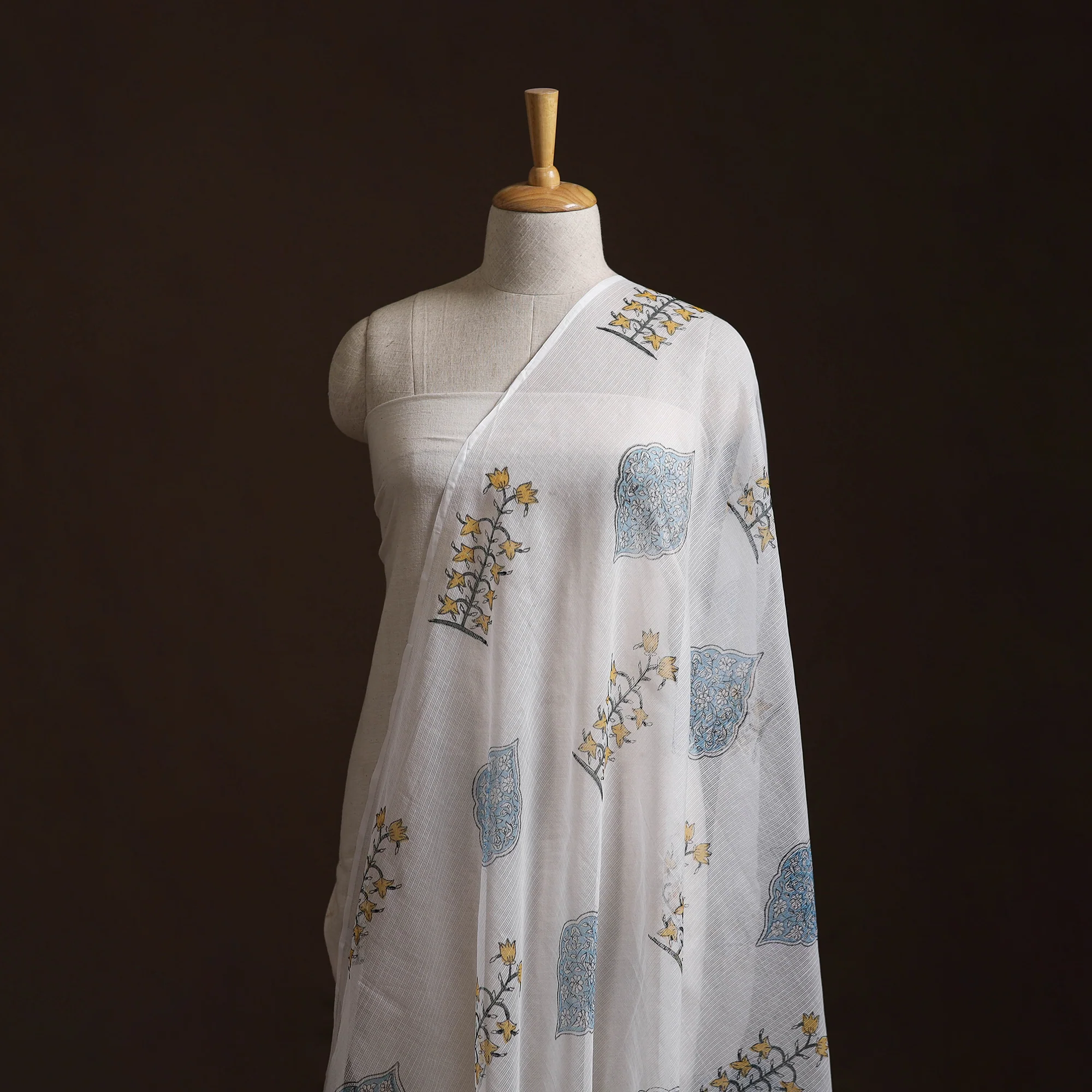 Sanganeri Hand Block Mughal Butta Print Kota Doria Cotton Fabric 13 - Image 2