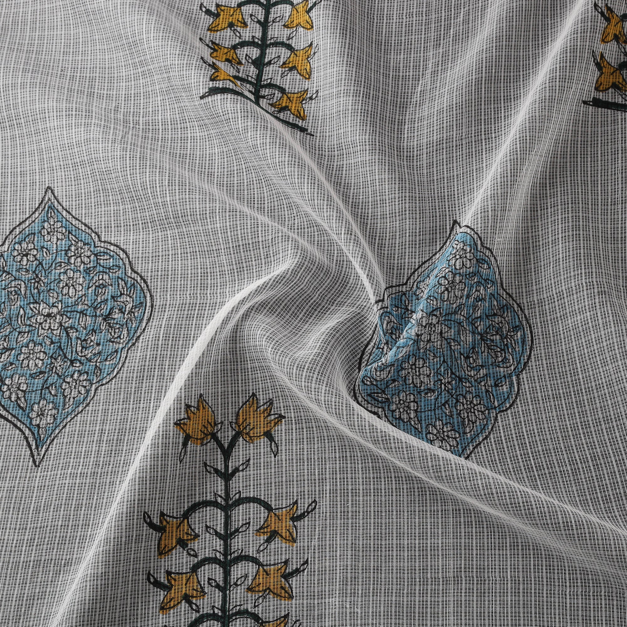 Sanganeri Hand Block Mughal Butta Print Kota Doria Cotton Fabric 13 - Image 3