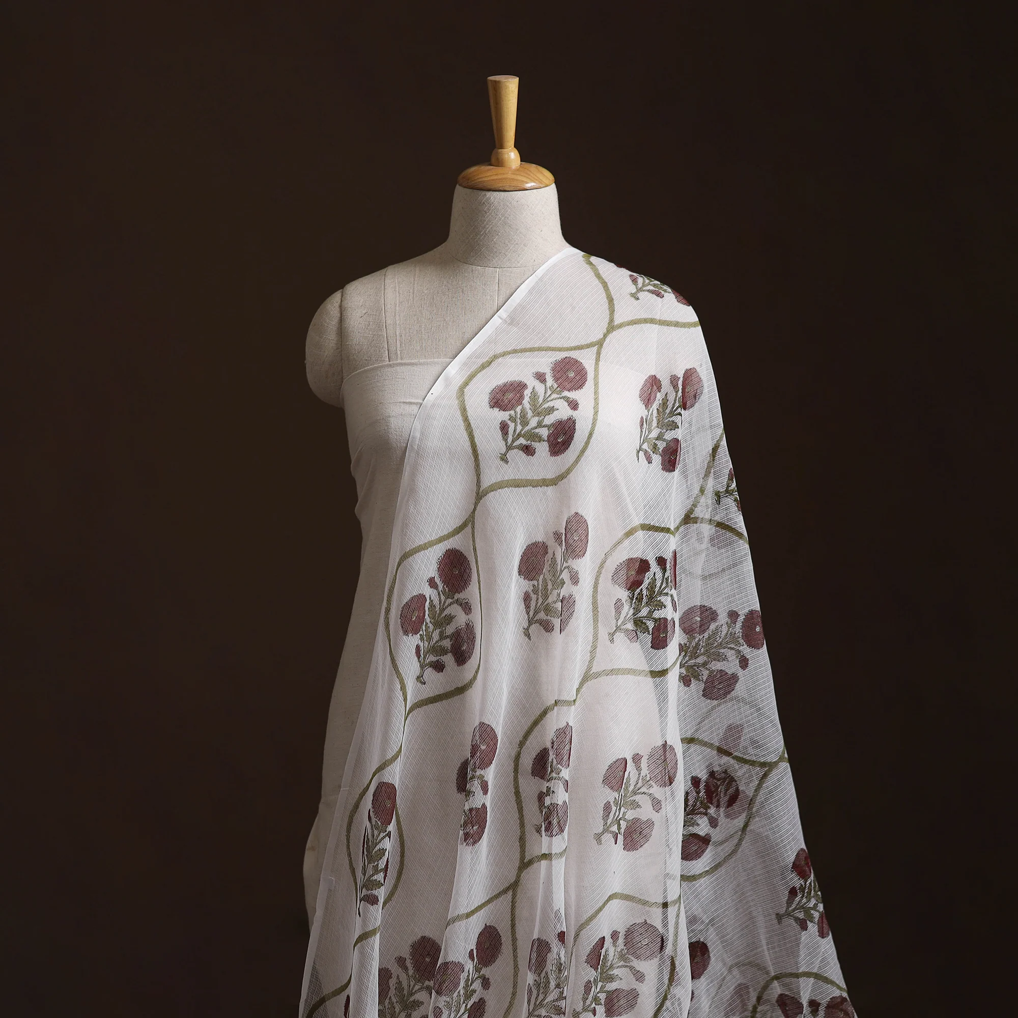 Sanganeri Hand Block Mughal Butta Print Kota Doria Cotton Fabric 16 - Image 2