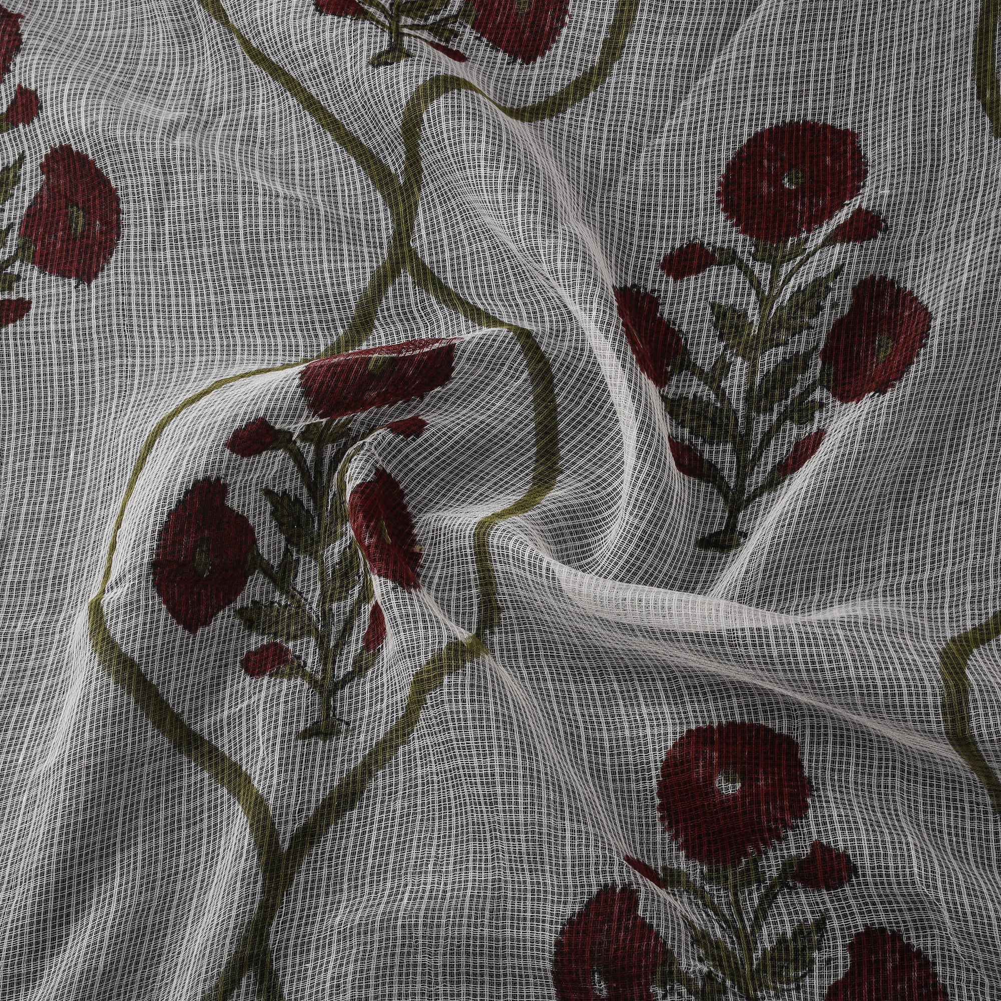 Sanganeri Hand Block Mughal Butta Print Kota Doria Cotton Fabric 16 - Image 3