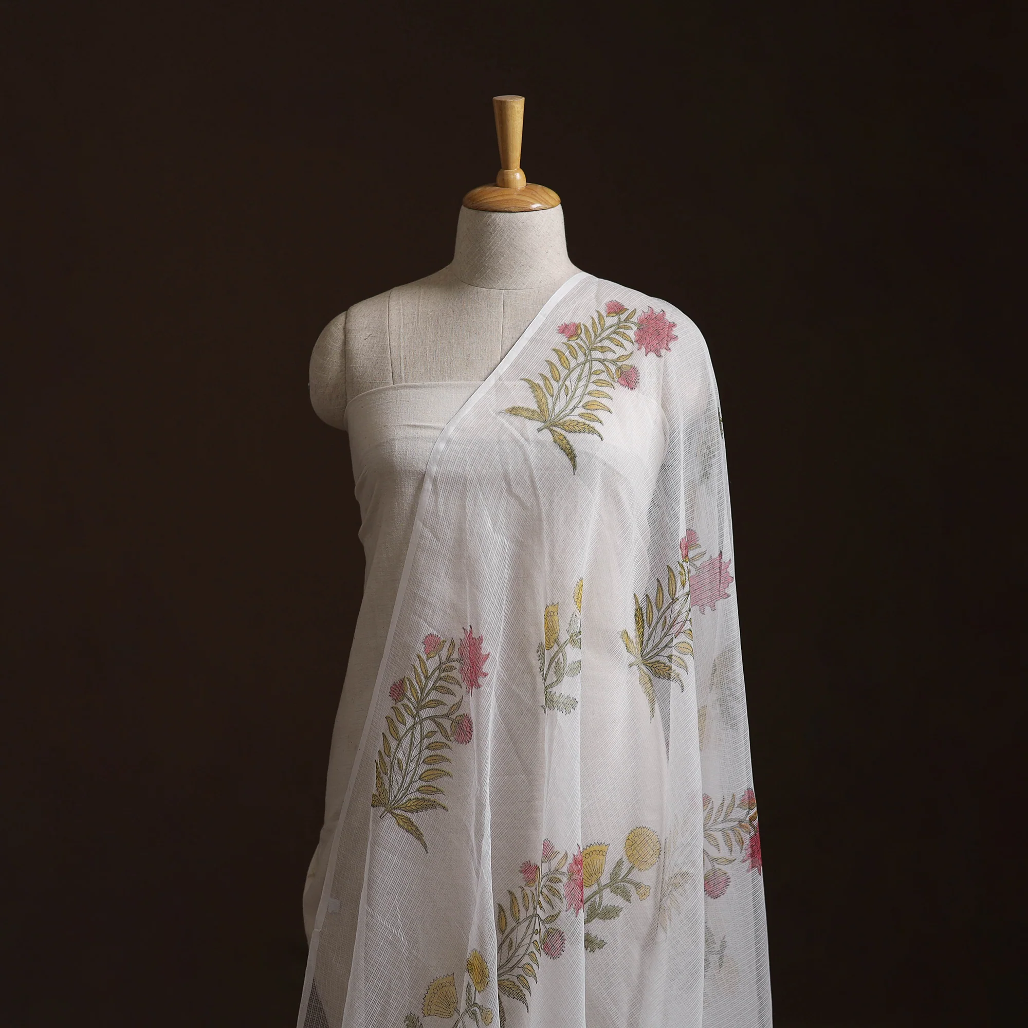 Sanganeri Hand Block Mughal Butta Print Kota Doria Cotton Fabric 18 - Image 2