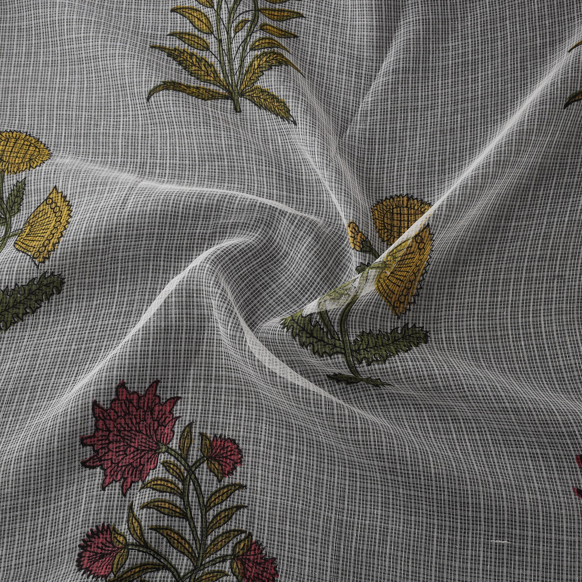 Sanganeri Hand Block Mughal Butta Print Kota Doria Cotton Fabric 18 - Image 3