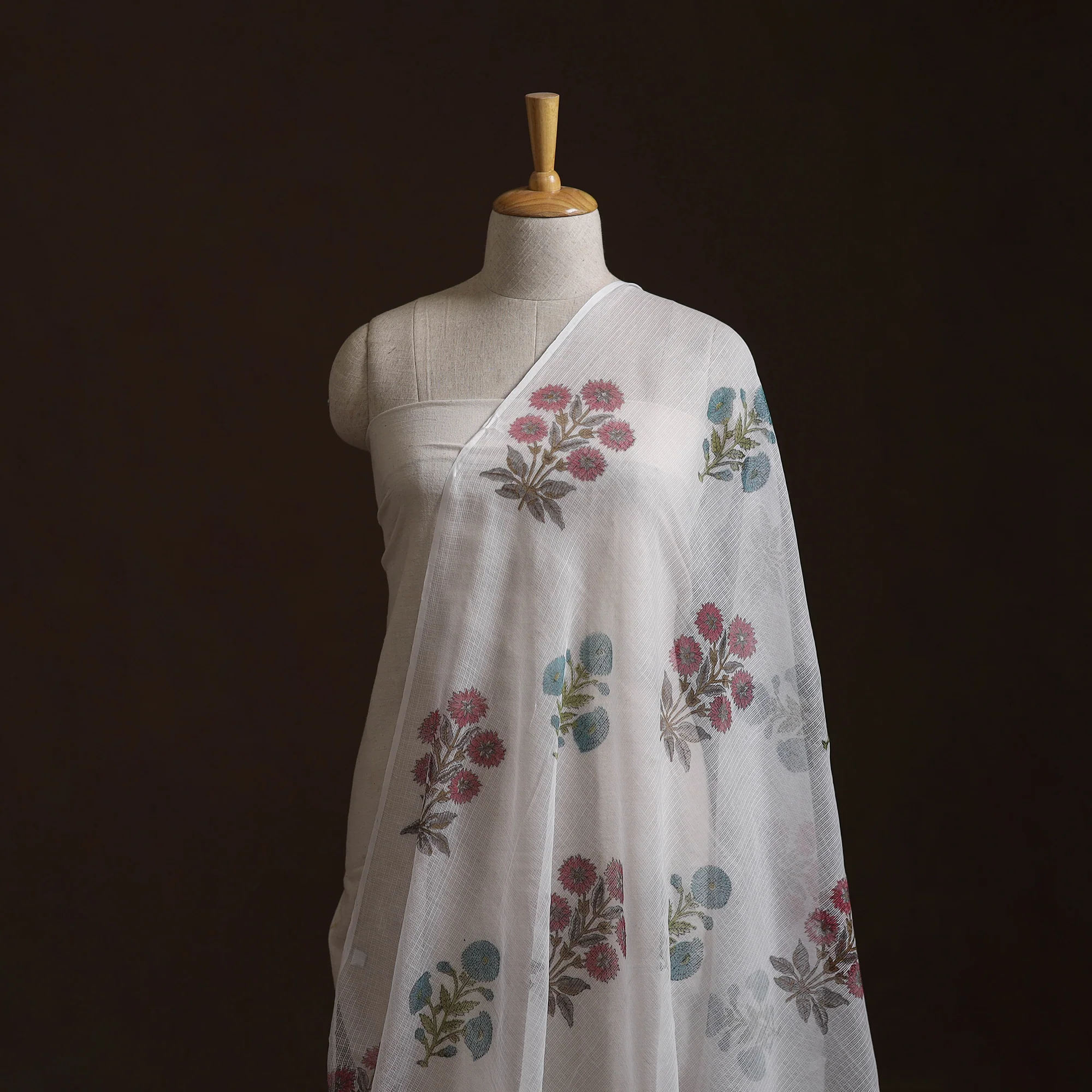 Sanganeri Hand Block Mughal Butta Print Kota Doria Cotton Fabric 20 - Image 2