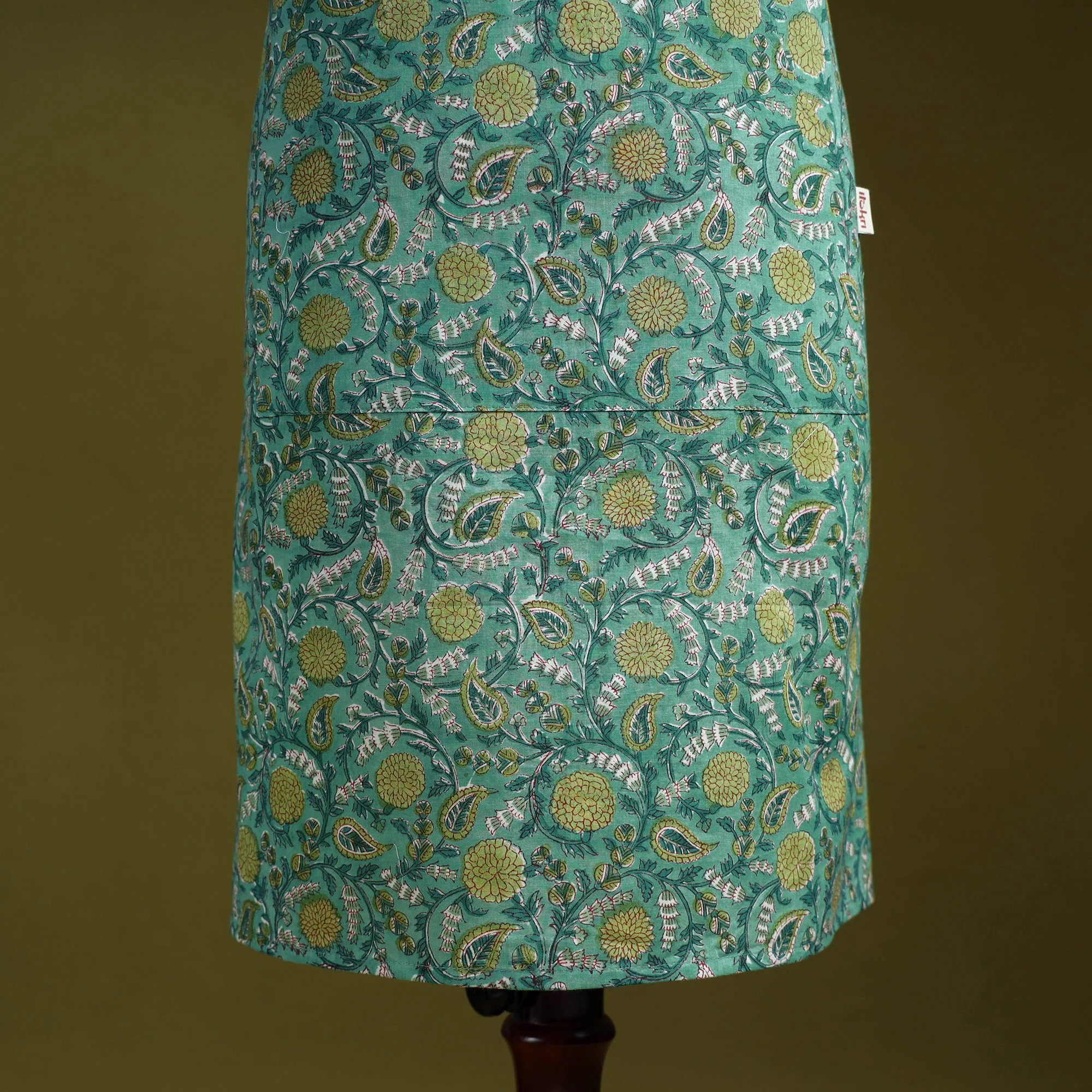 Green - Sanganeri Hand Block Print Apron with Pocket 42 - Image 3